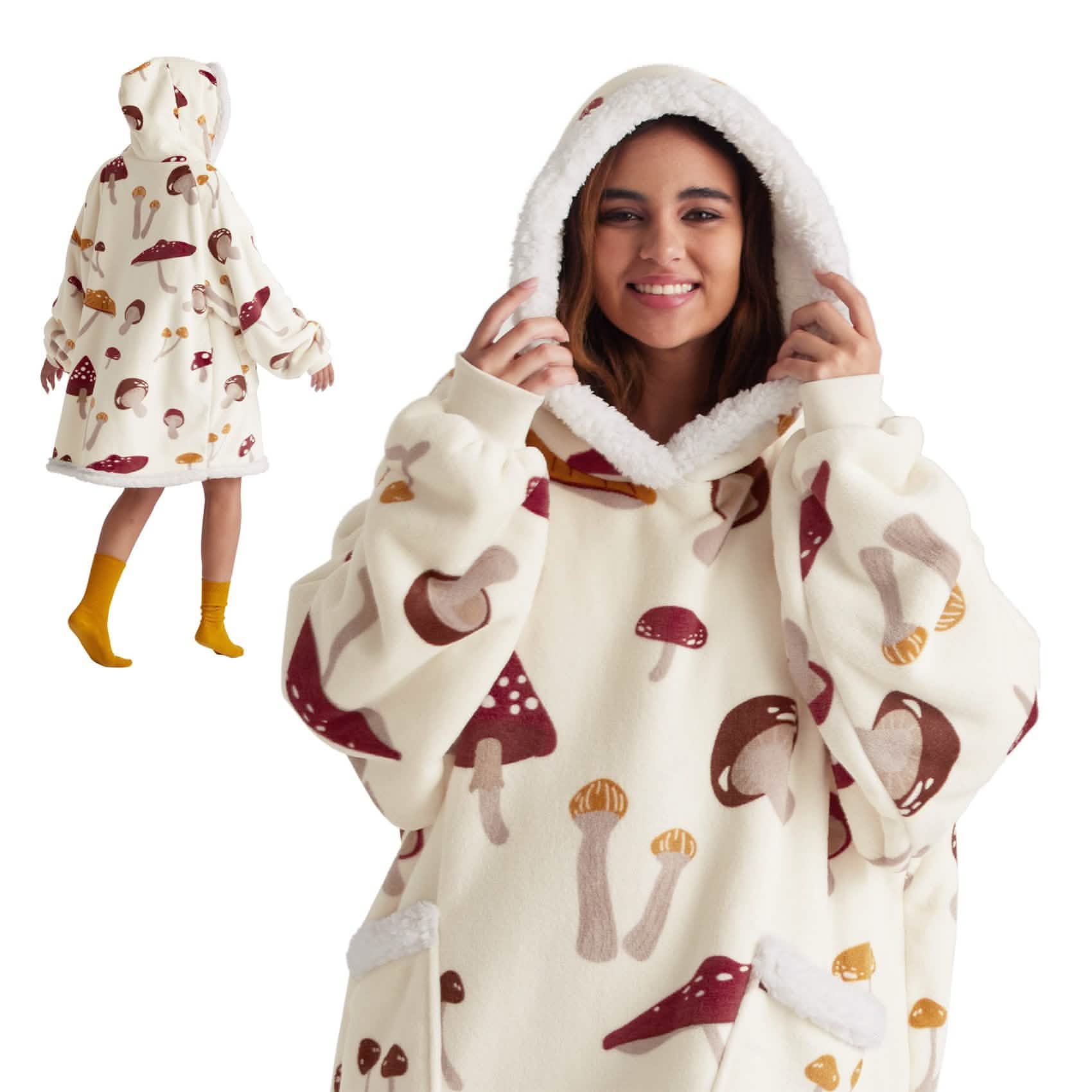 GentleSoft® Cute Printed Patterns Sherpa Blanket Hoodie Beige
