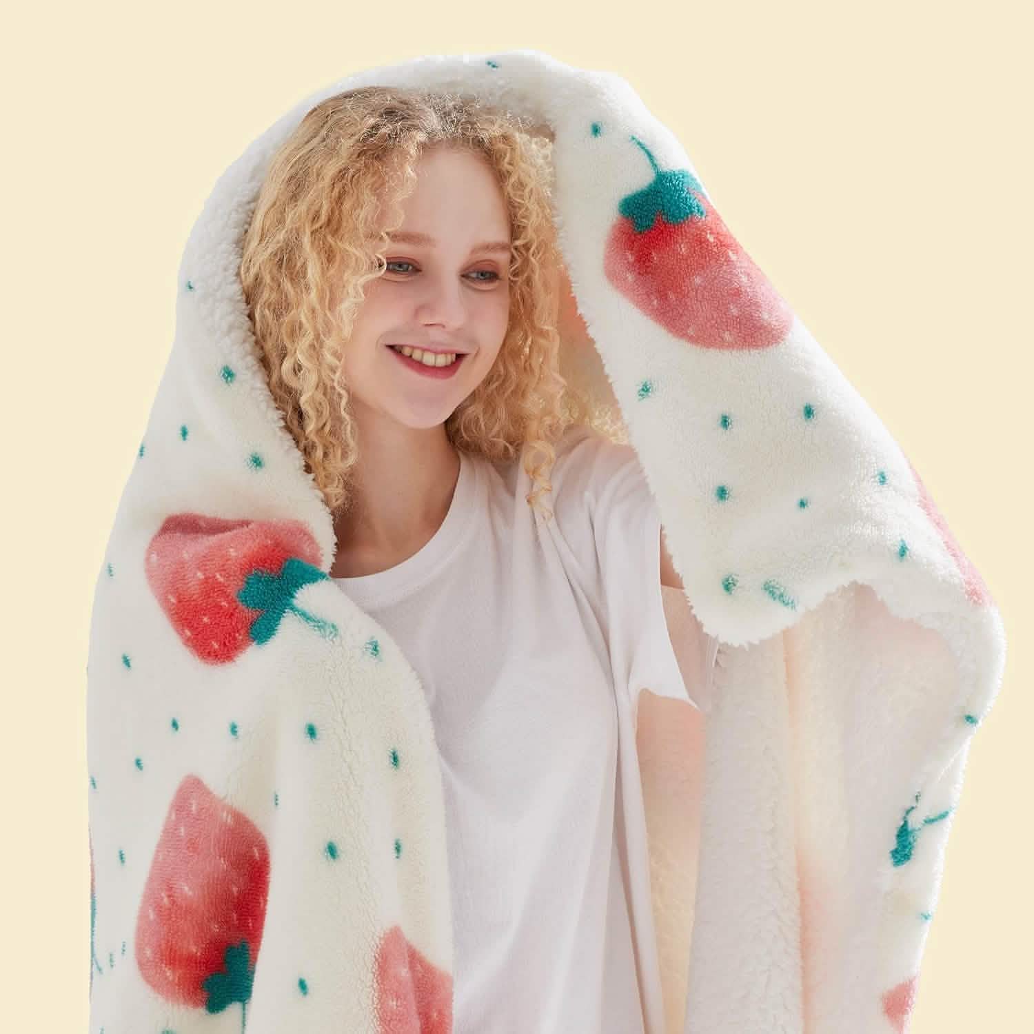 GentleSoft® Printed Throw Sherpa Blanket strawberry Dots