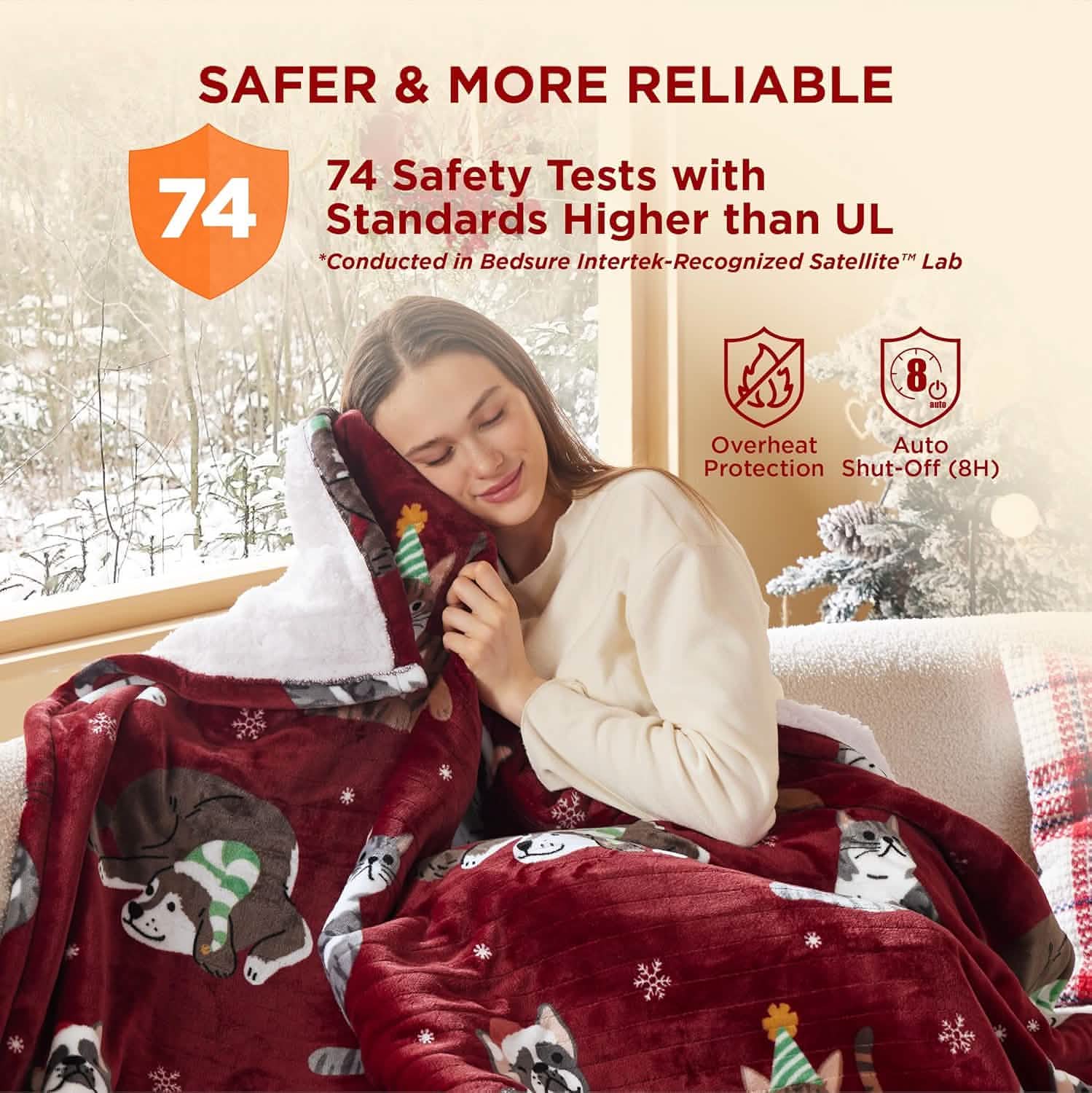 GentleSoft® Christmas Flannel Heated Blanket Red