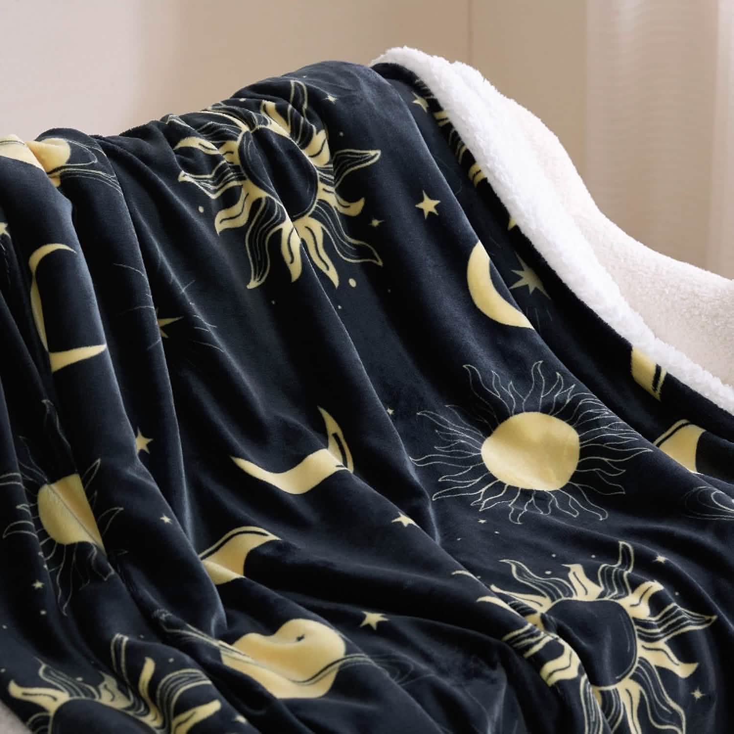 GentleSoft® Printed Throw Sherpa Blanket Sun and Moon
