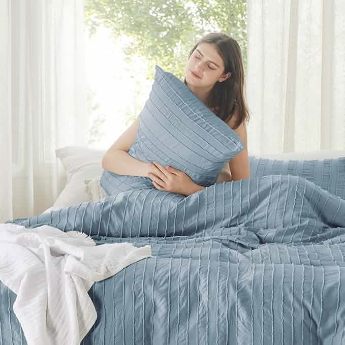 GentleSoft® Striped Tufted Embroidery Duvet Cover Set