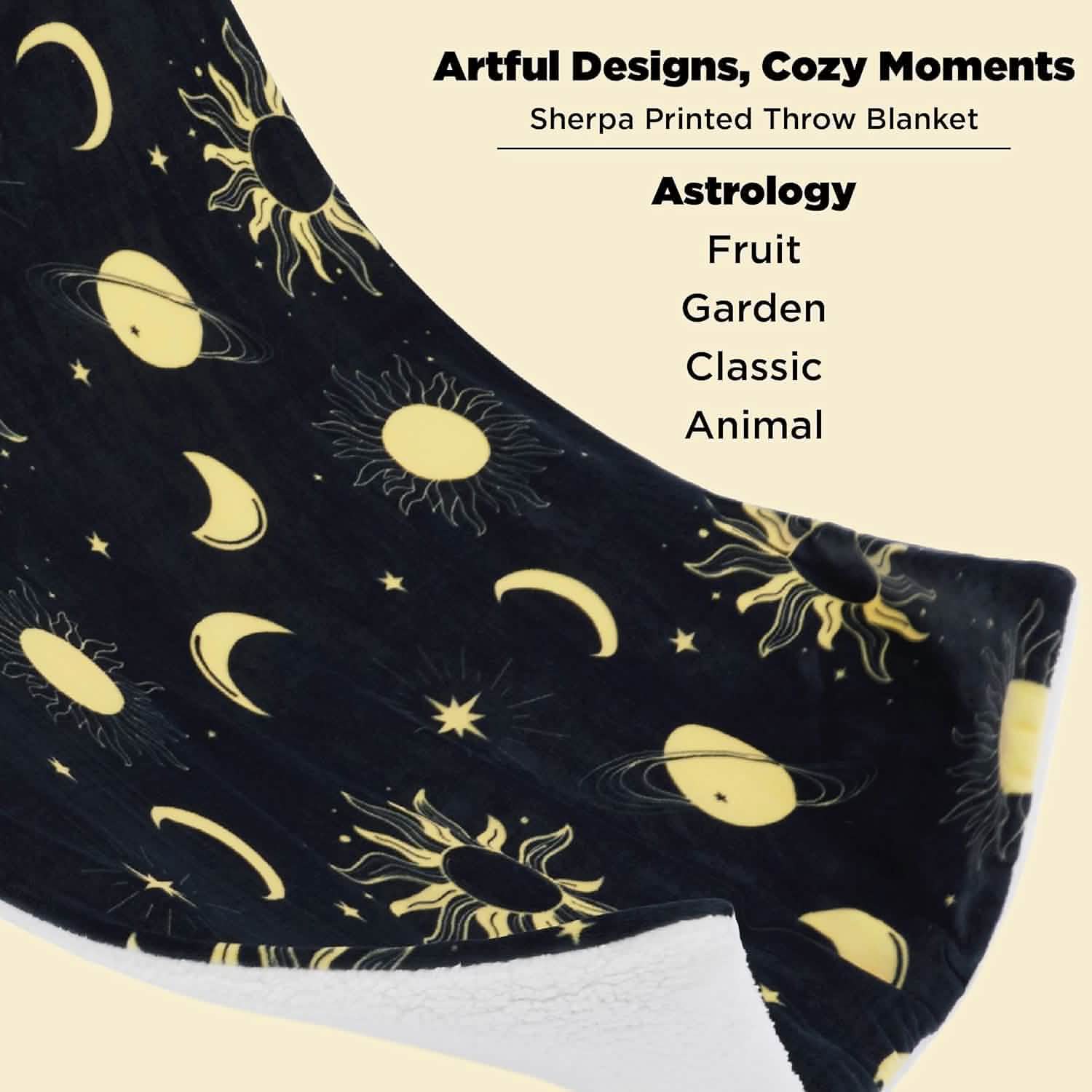 GentleSoft® Printed Throw Sherpa Blanket Sun and Moon