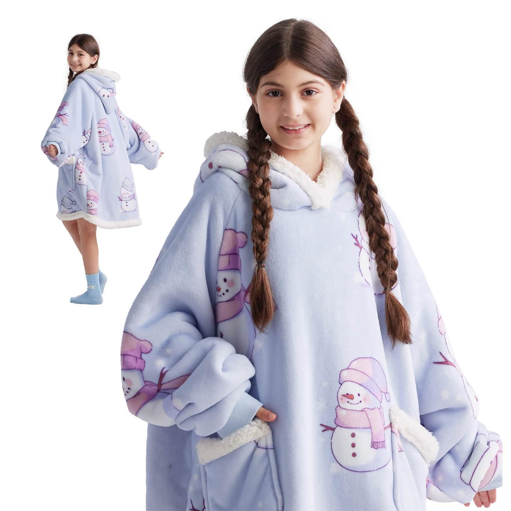 GentleSoft® Sherpa Fleece Printed Short Wearable Blanket Hoodie Purple