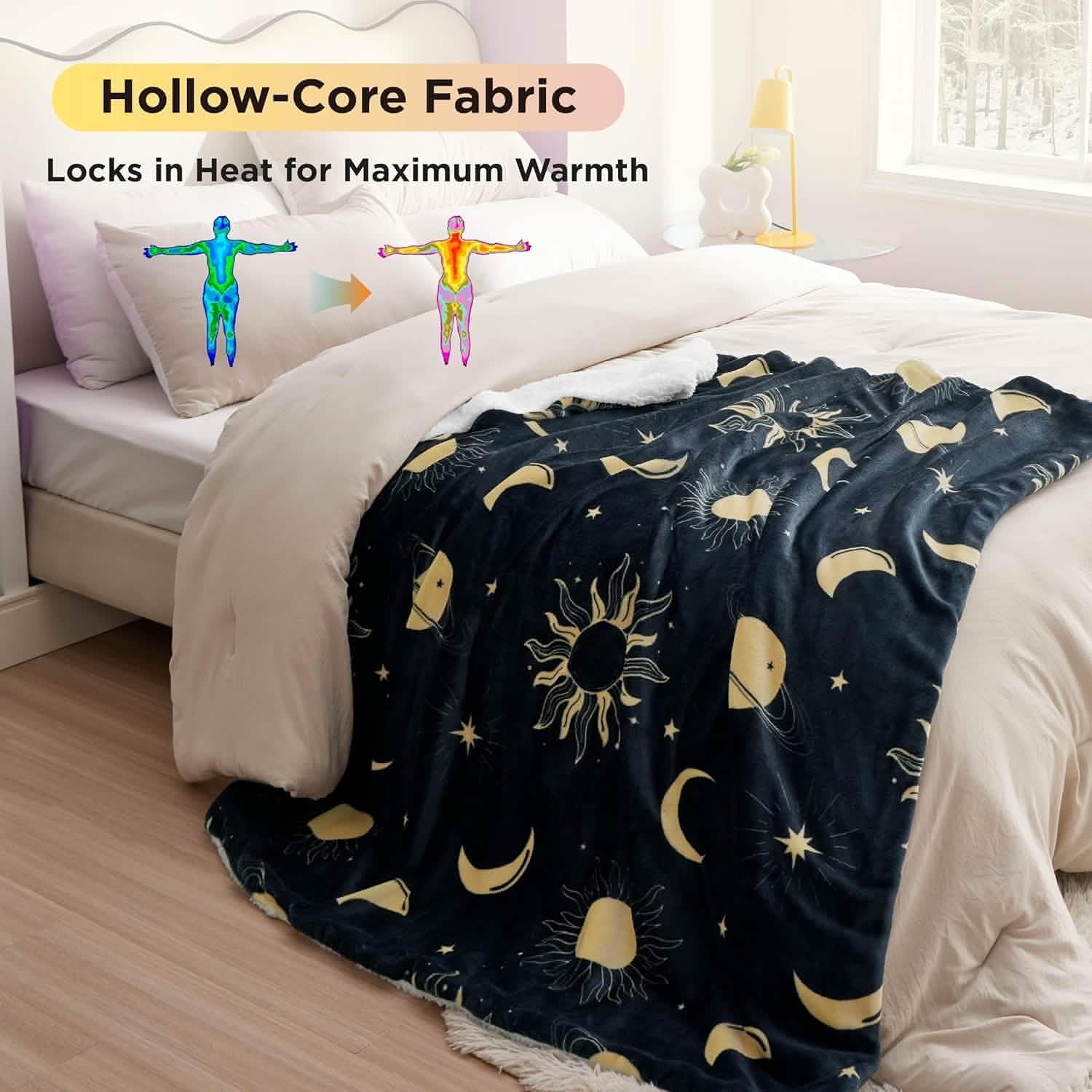 GentleSoft® Printed Throw Sherpa Blanket Sun and Moon