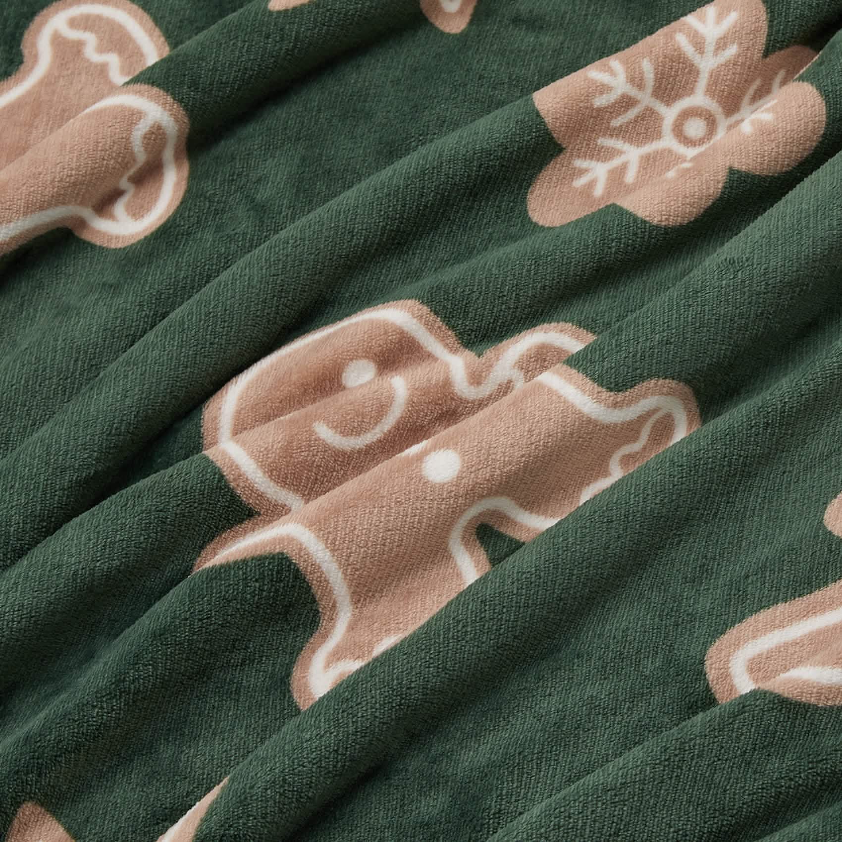 GentleSoft® Christmas Gingerbread Green Sherpa Throw Blanket