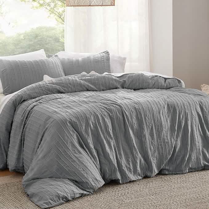 GentleSoft® Striped Tufted Embroidery Duvet Cover Set