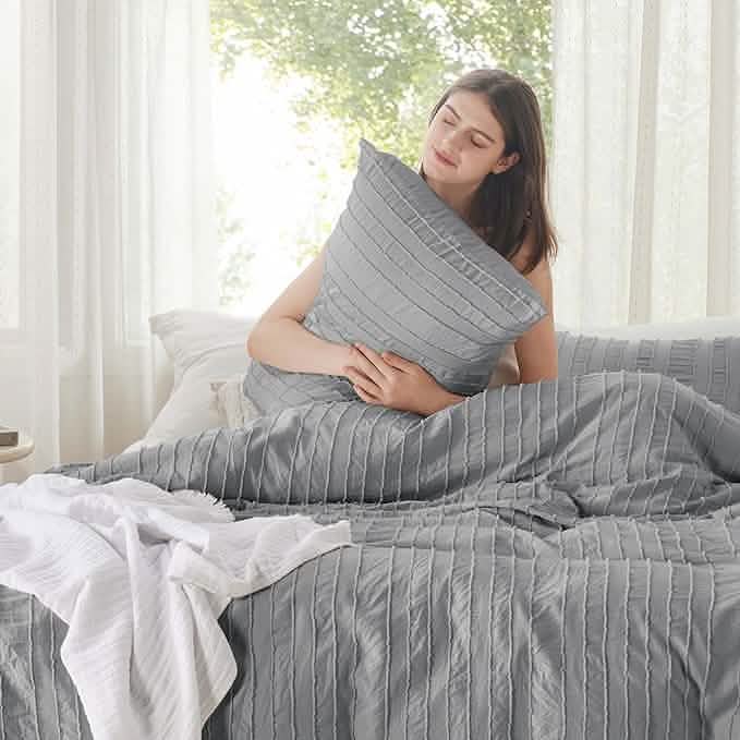 GentleSoft® Striped Tufted Embroidery Duvet Cover Set