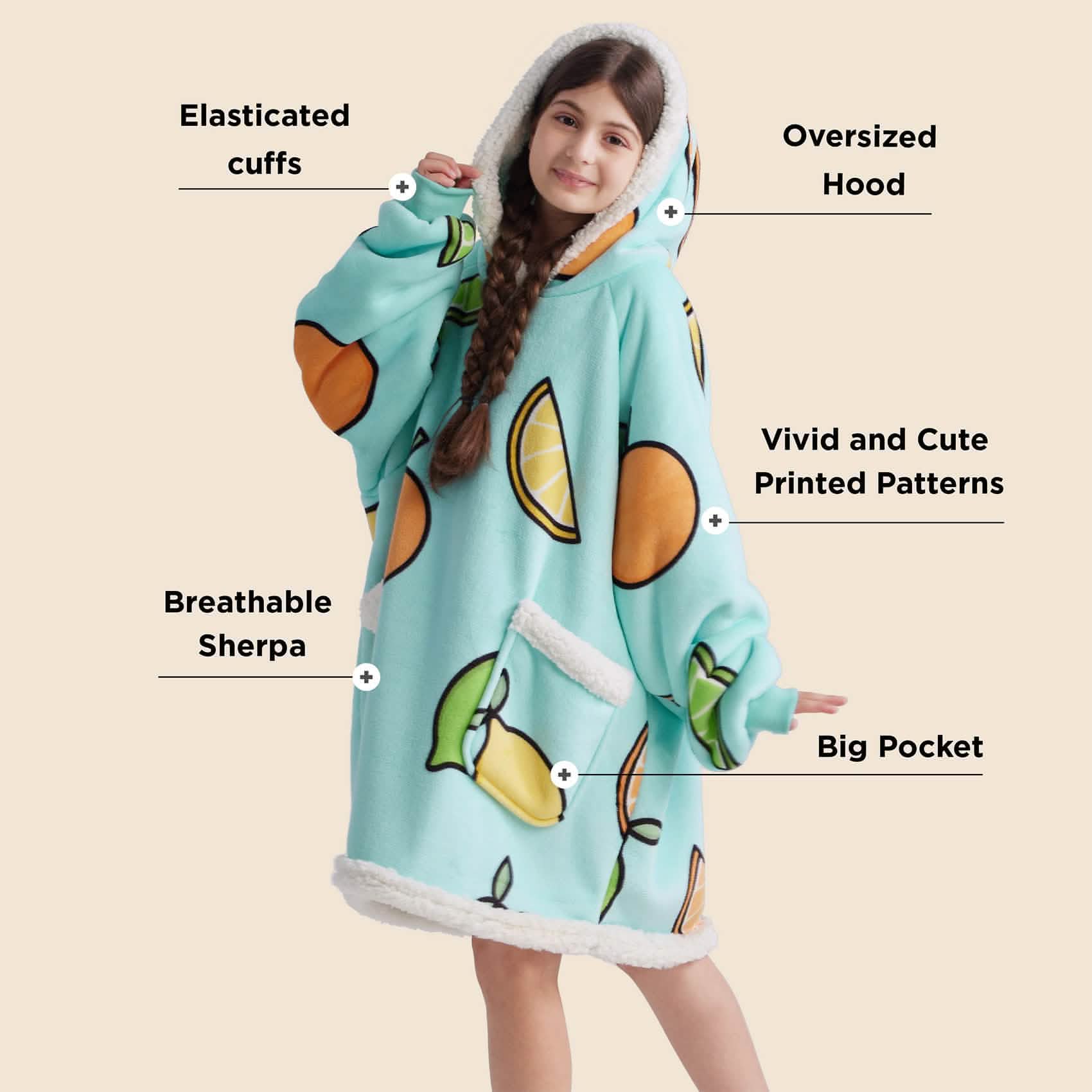 GentleSoft® Cute Printed Patterns Sherpa Blanket Hoodie Teal