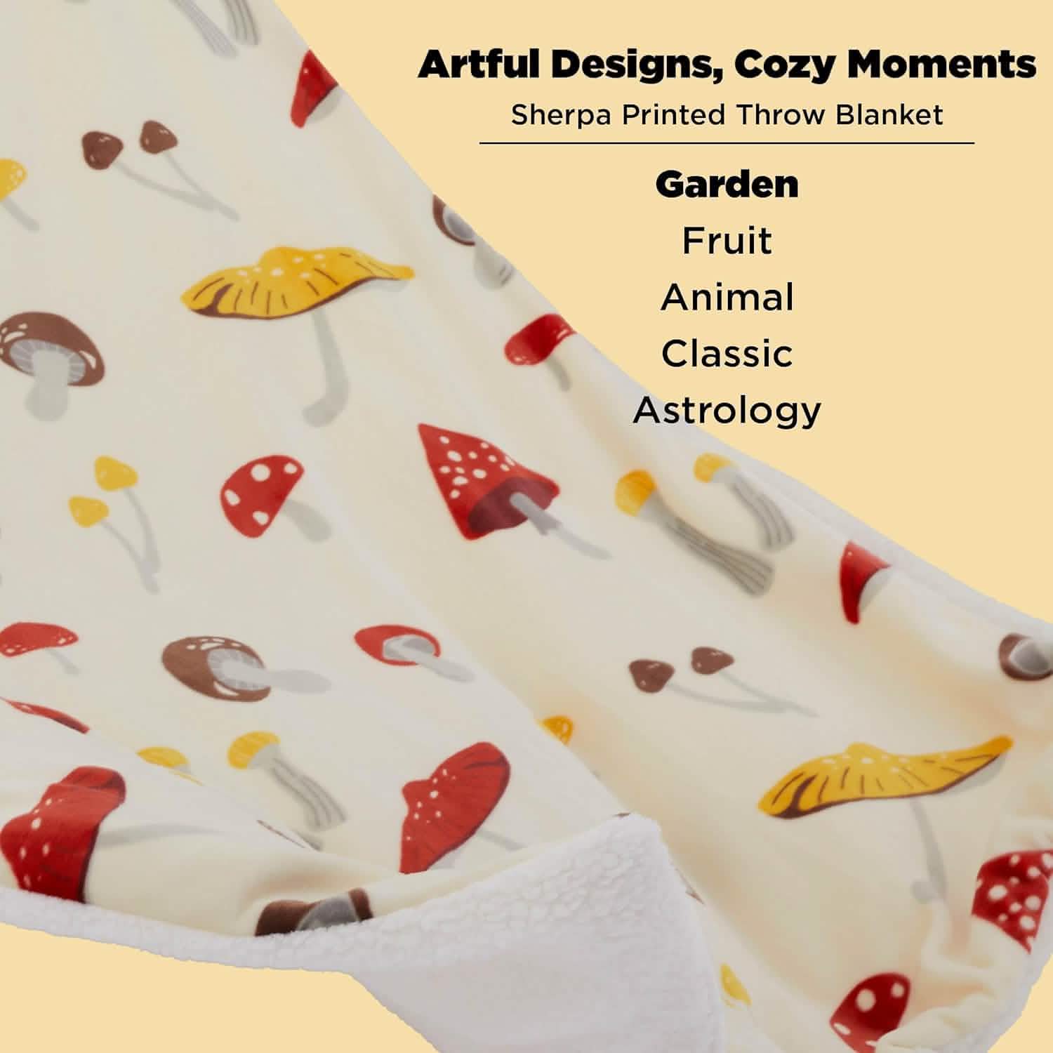 GentleSoft® Printed Throw Sherpa Blanket mushroom