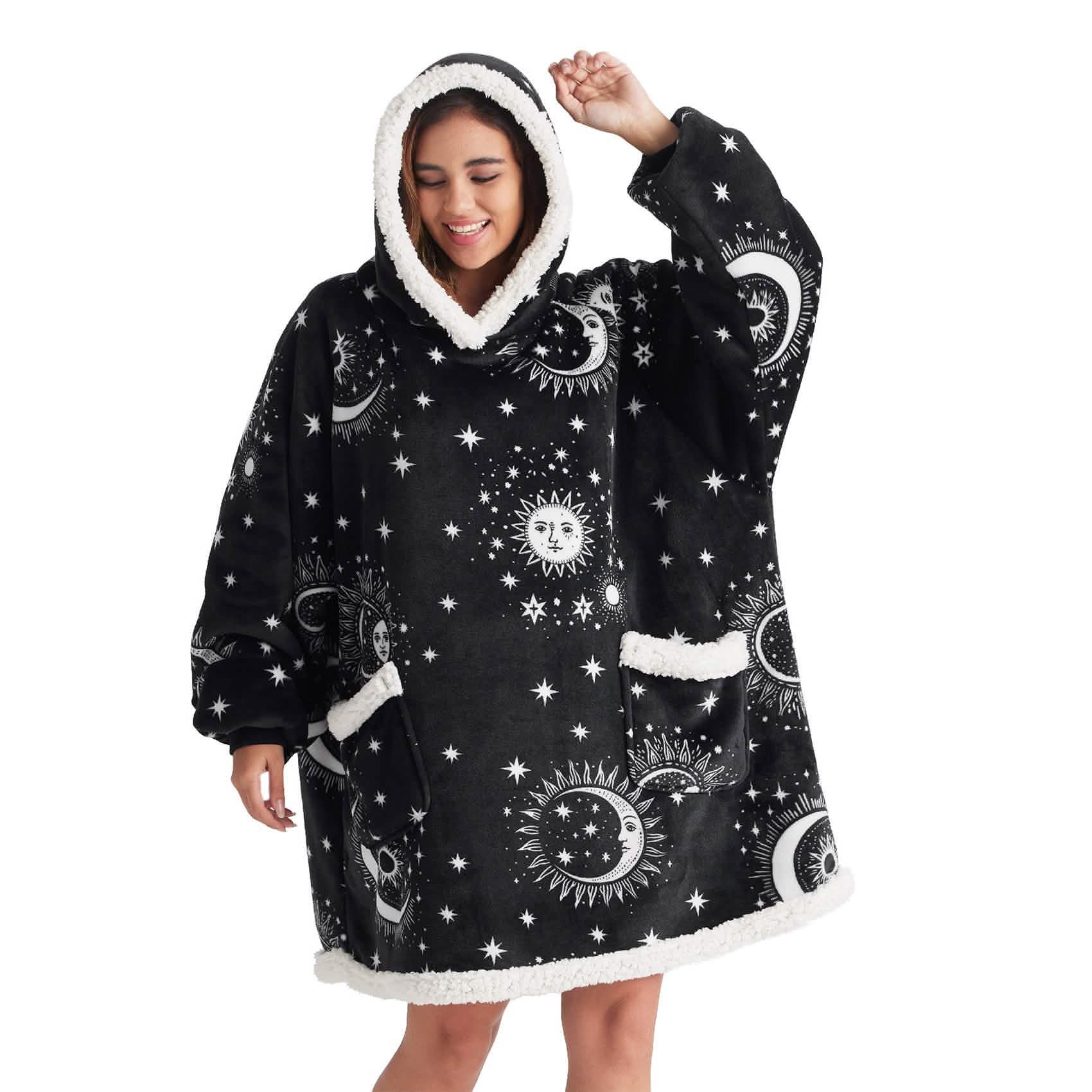 GentleSoft® Sherpa Fleece Printed Short Wearable Blanket Hoodie Astrology