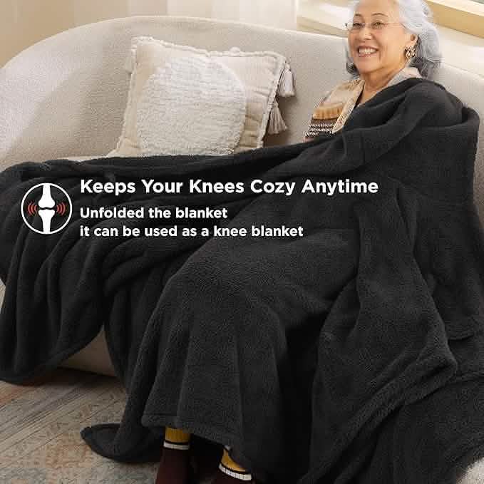 GentleSoft® Short Shaggy Shepa Hooded Wearable Blanket With Pockets