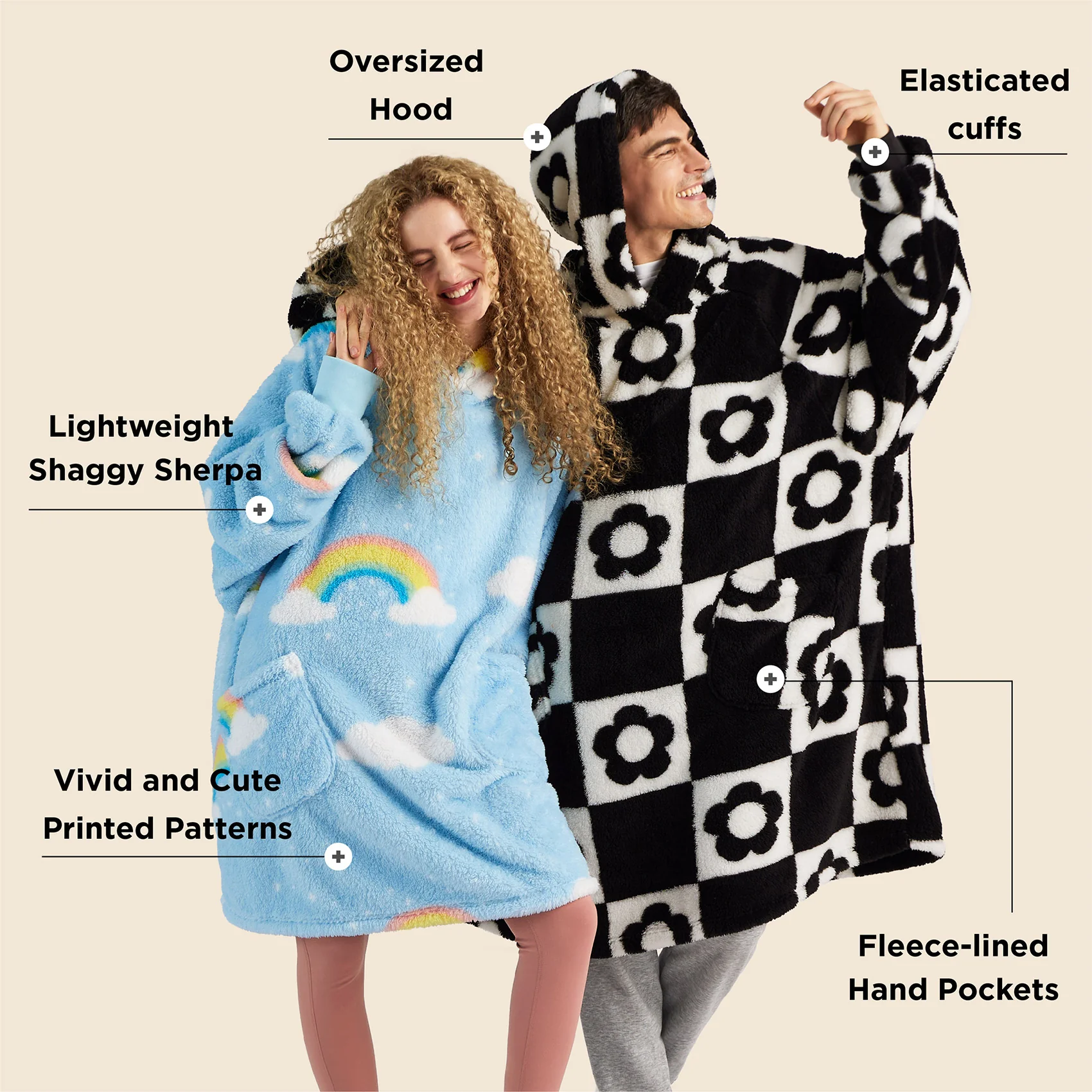 GentleSoft® Printed Shaggy Sherpa Blanket Hoodie Sea Foam
