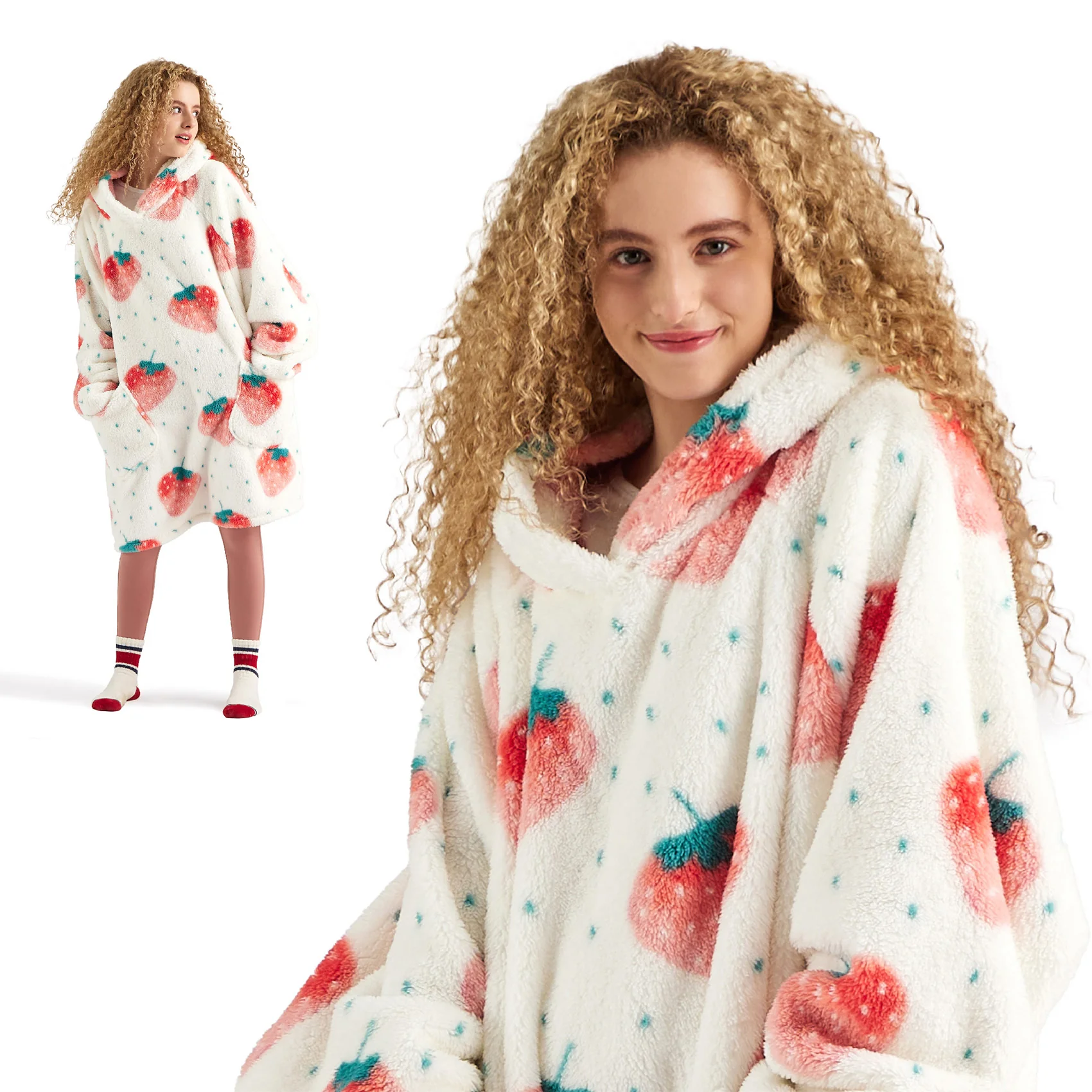 GentleSoft® Printed Shaggy Sherpa Blanket Hoodie Ivory