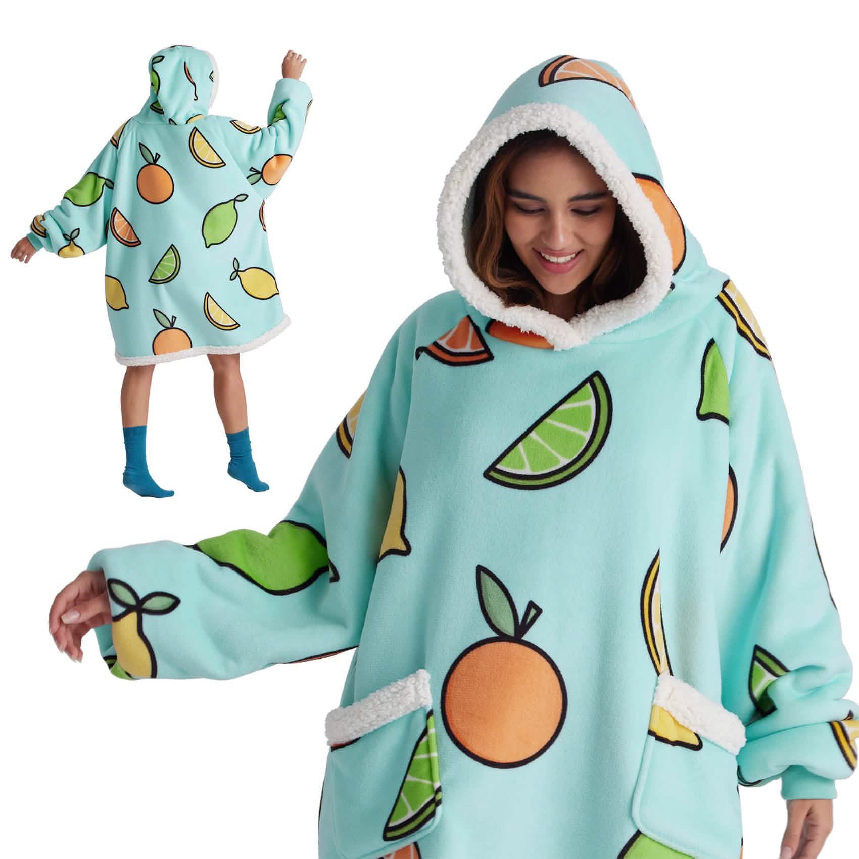 GentleSoft® Cute Printed Patterns Sherpa Blanket Hoodie Teal