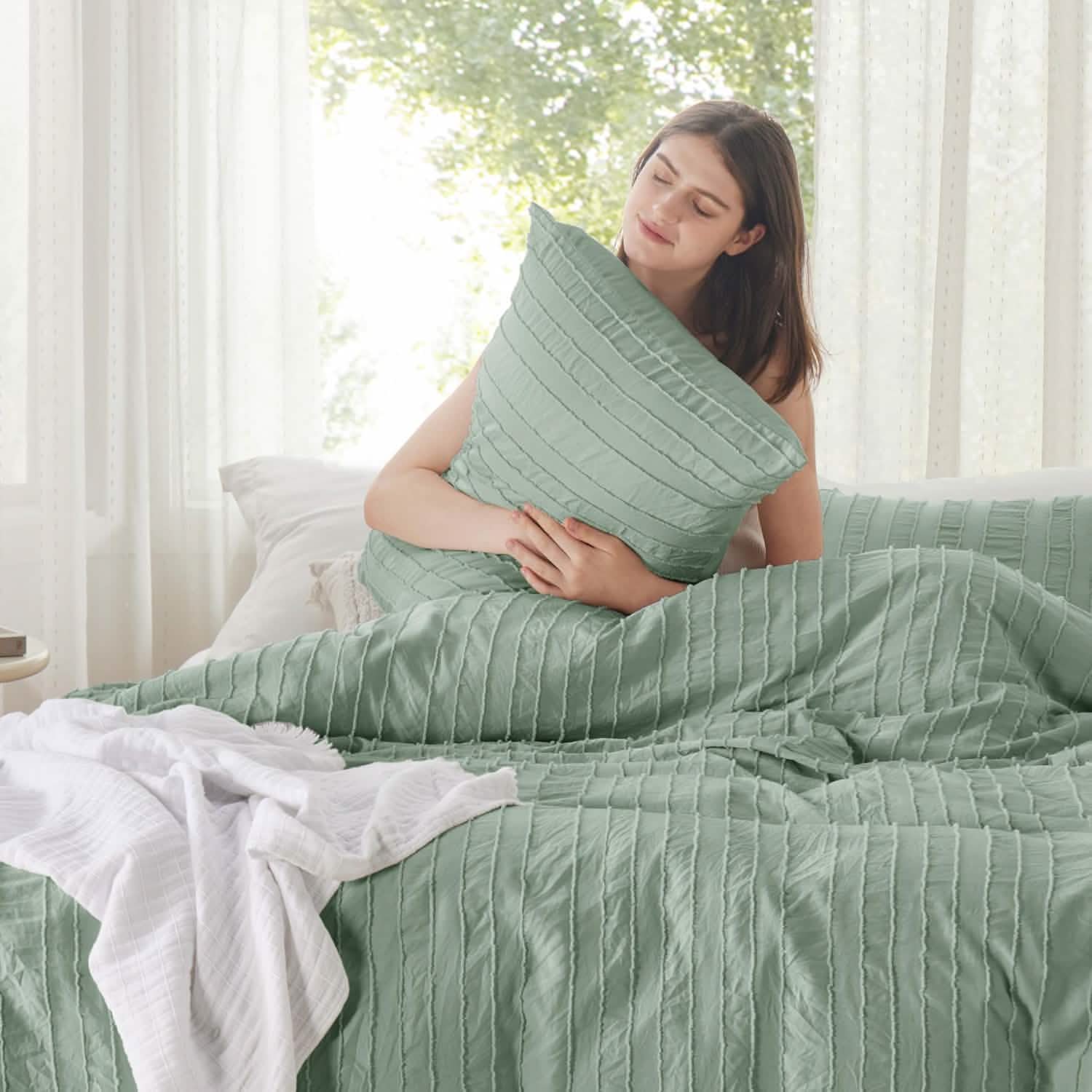 GentleSoft® Striped Tufted Embroidery Duvet Cover Set