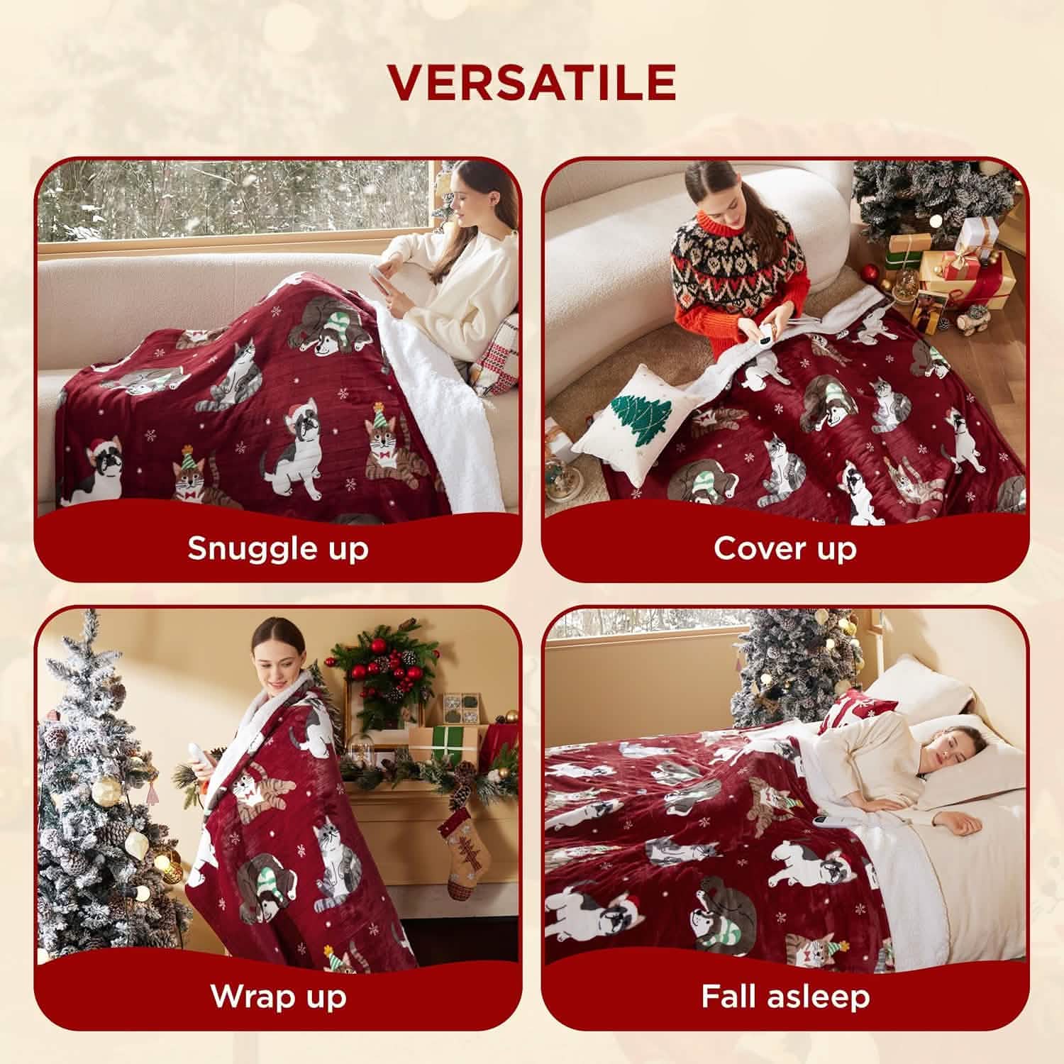 GentleSoft® Christmas Flannel Heated Blanket Red