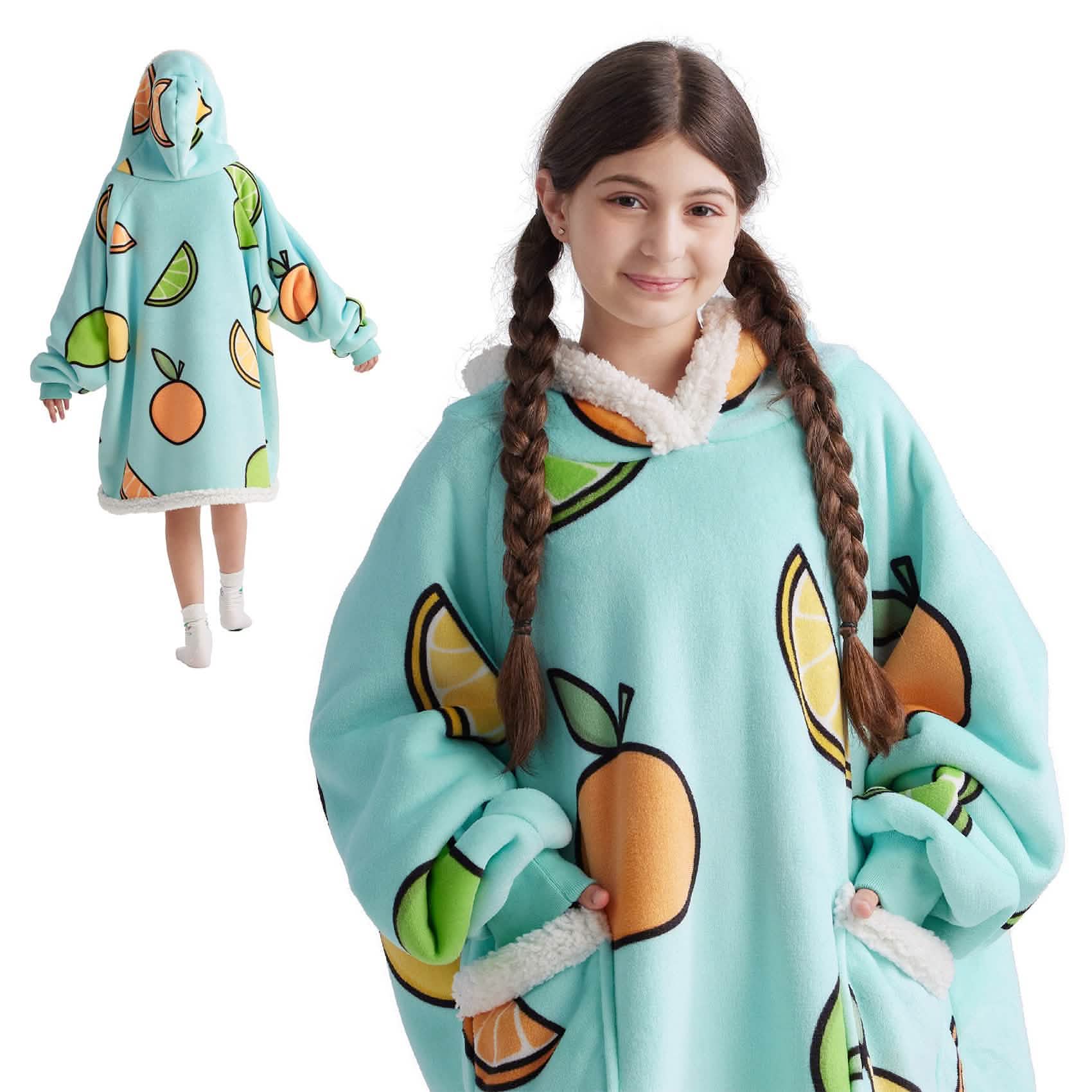 GentleSoft® Cute Printed Patterns Sherpa Blanket Hoodie Teal