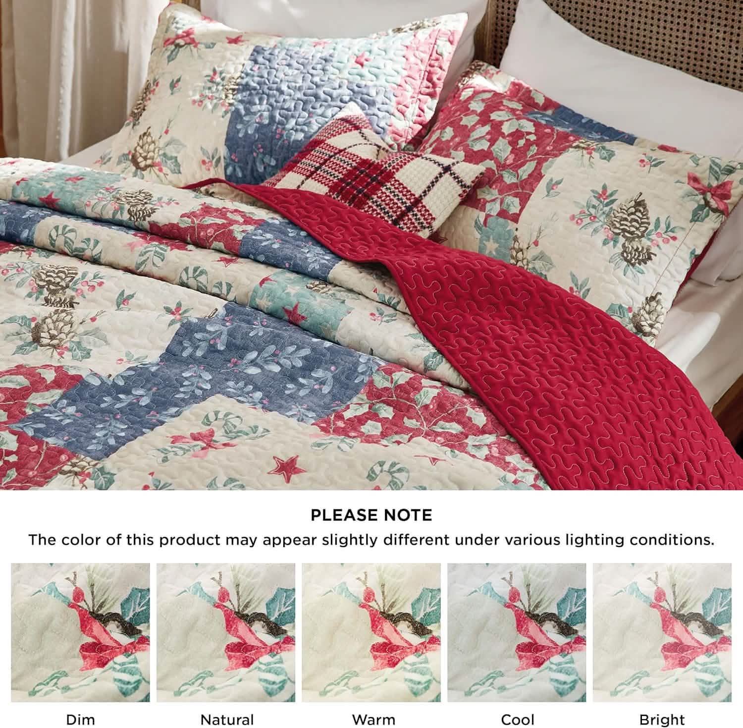 GentleSoft® Christmas Modern Patchwork Quilt Set Plant
