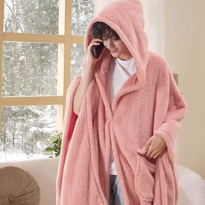 GentleSoft® Short Shaggy Shepa Hooded Wearable Blanket With Pockets