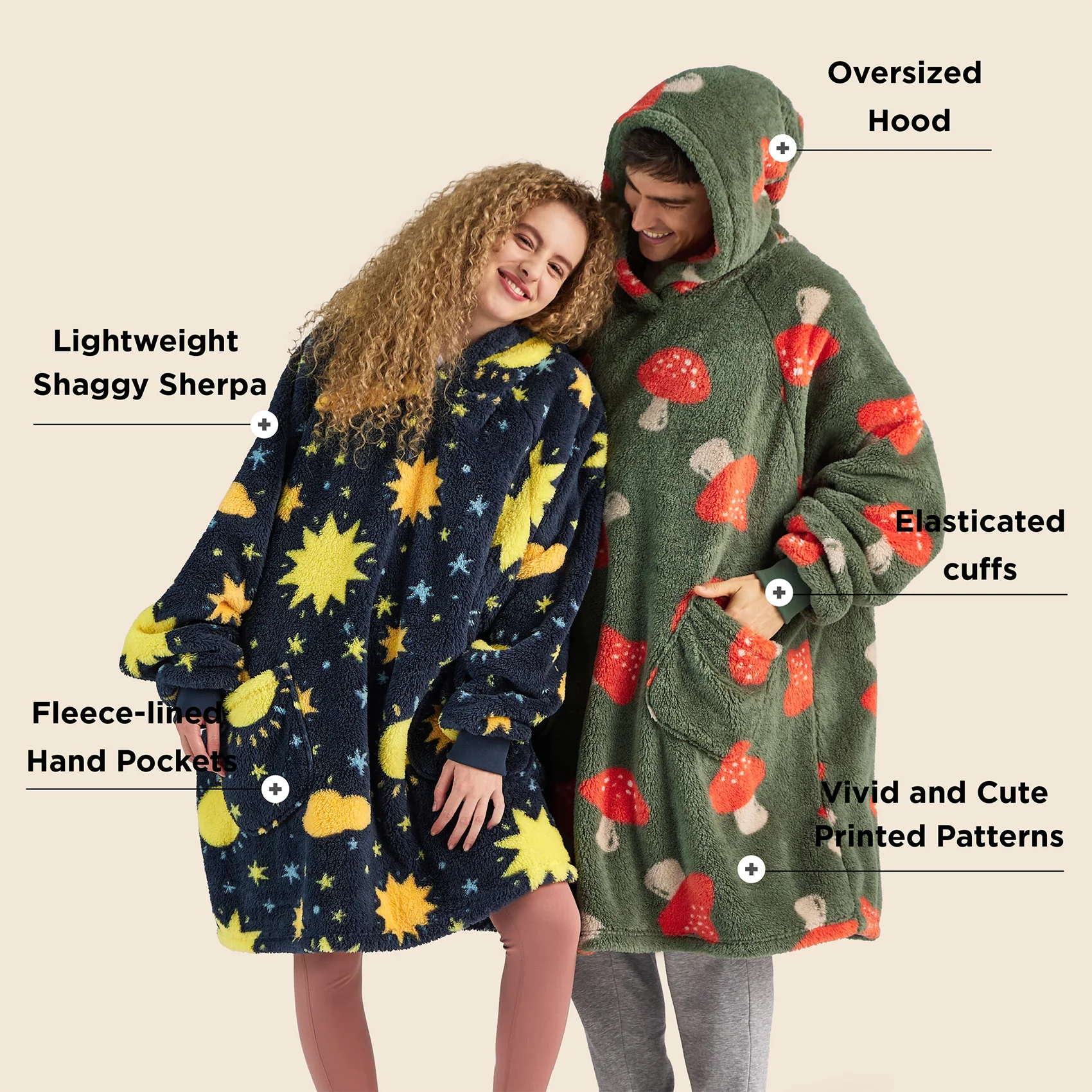 GentleSoft® Printed Shaggy Sherpa Blanket Hoodie Navy Blue