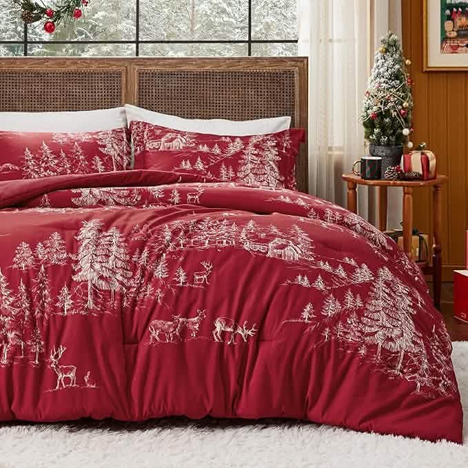 GentleSoft® Christmas Plaid Comforter Set Red Forest