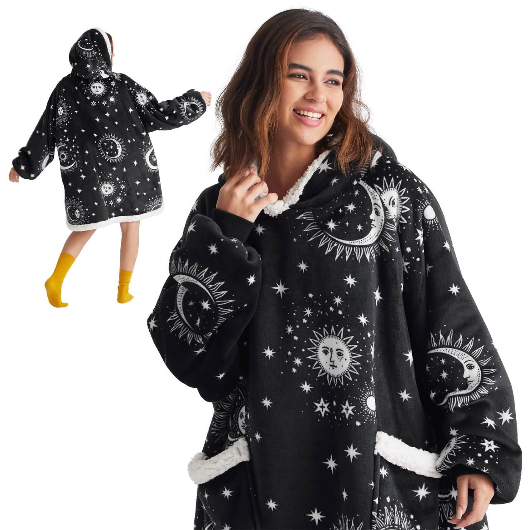 GentleSoft® Sherpa Fleece Printed Short Wearable Blanket Hoodie Astrology