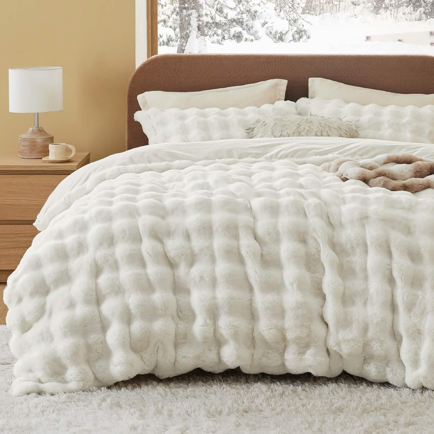 GentleSoft® Carved Faux Rabbit Fur Duvet Cover Set
