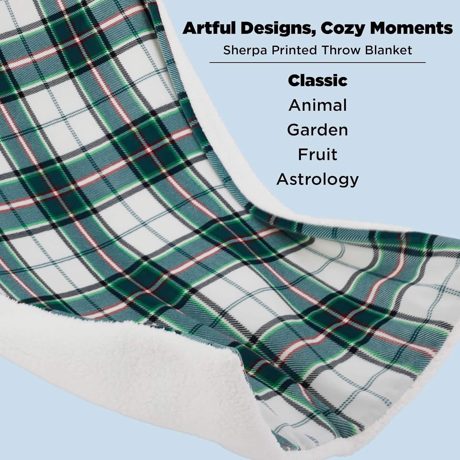 GentleSoft® Printed Throw Sherpa Blanket christmas Green