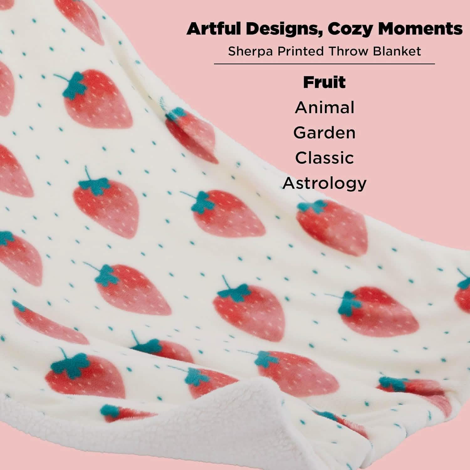 GentleSoft® Printed Throw Sherpa Blanket strawberry Dots