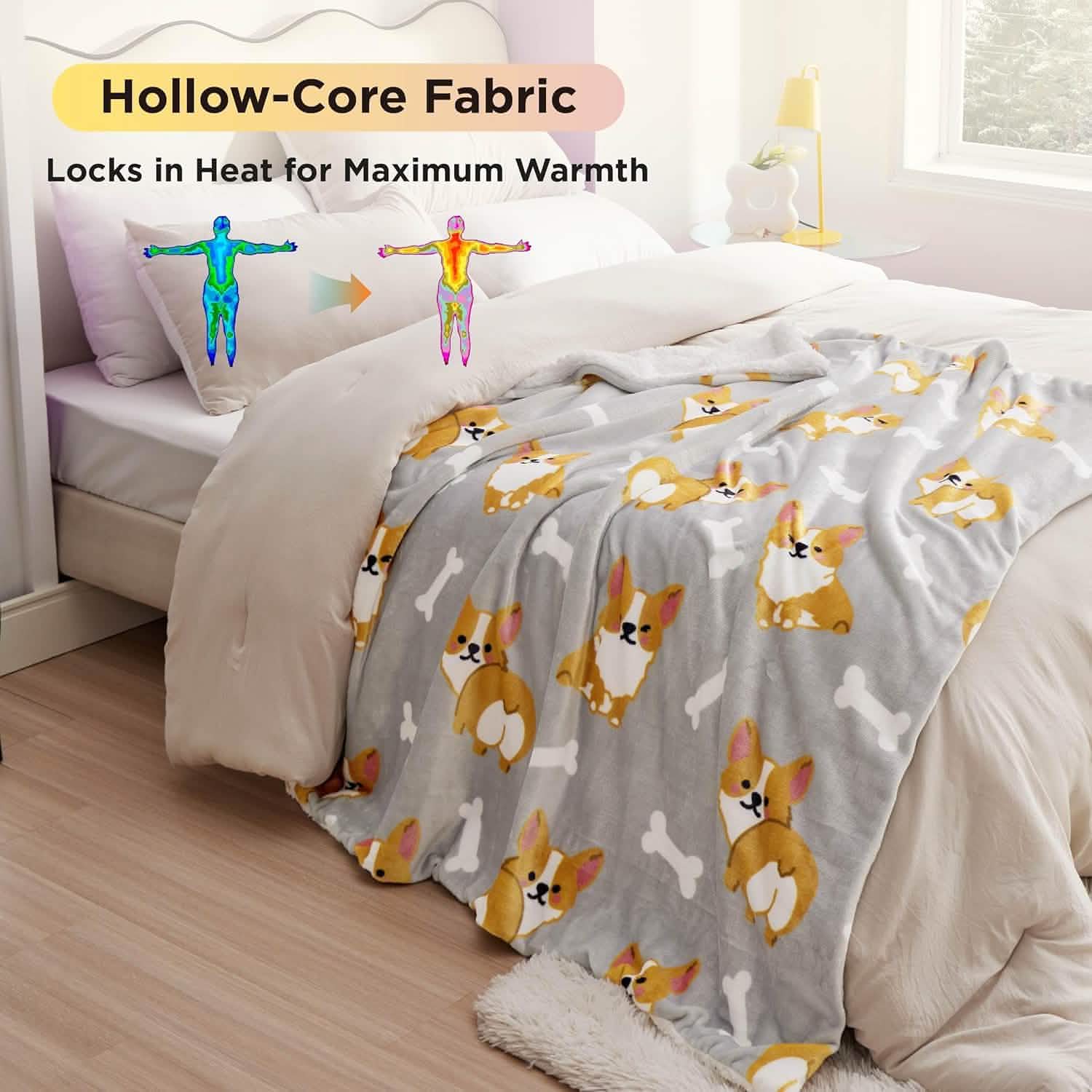 GentleSoft® Printed Throw Sherpa Blanket Print-corgi