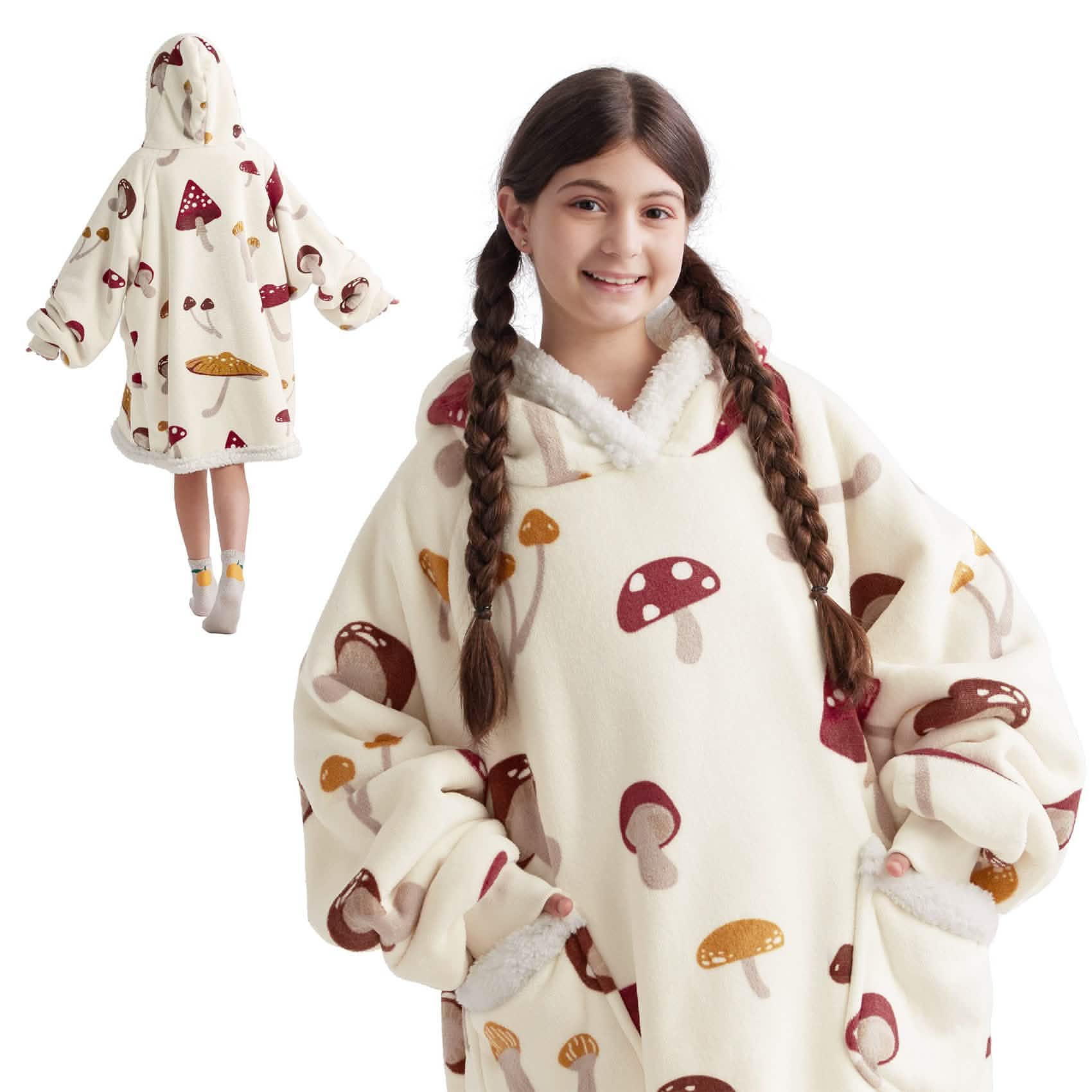 GentleSoft® Cute Printed Patterns Sherpa Blanket Hoodie Beige