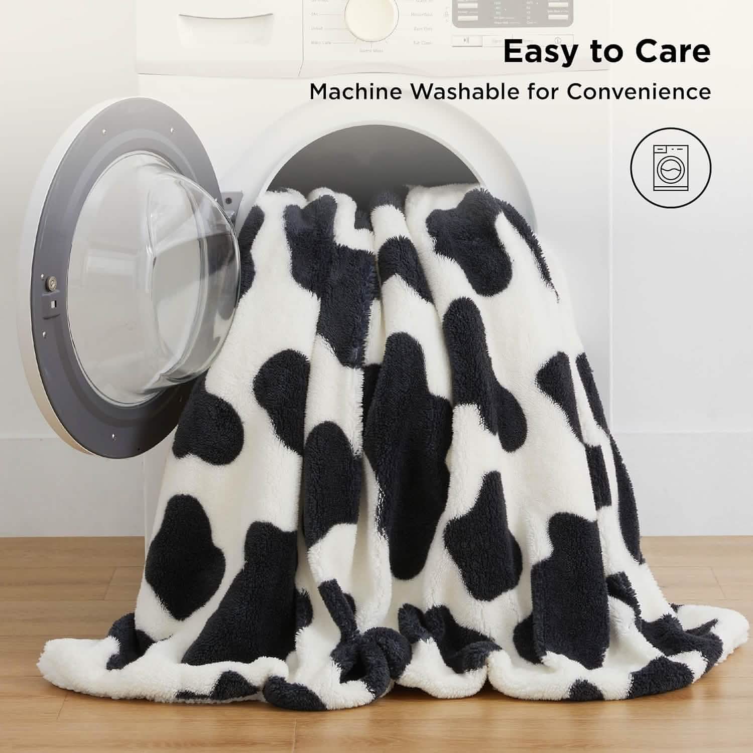 GentleSoft® Printed Throw Sherpa Blanket Print-cow