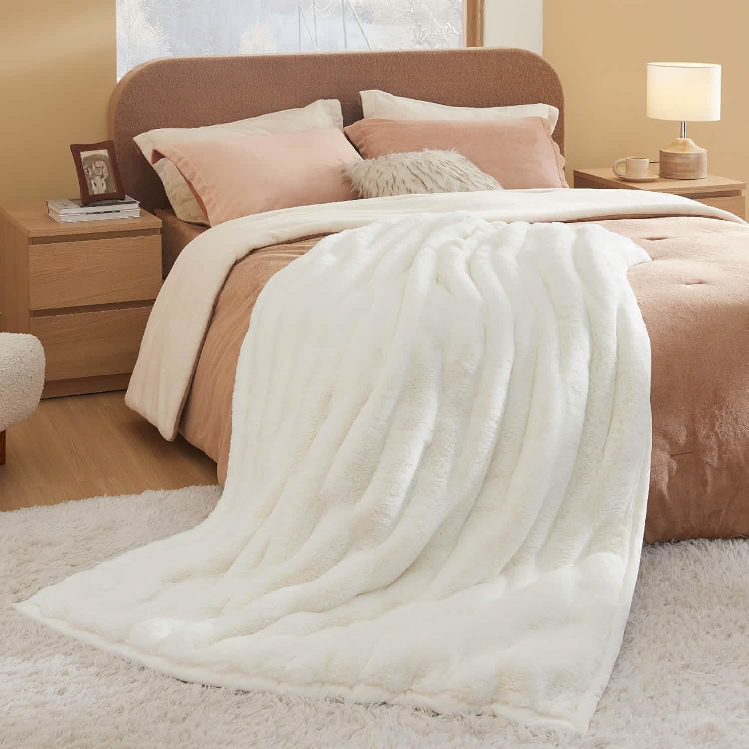 GentleSoft® Fluffy Striped Faux Fur Blanket White