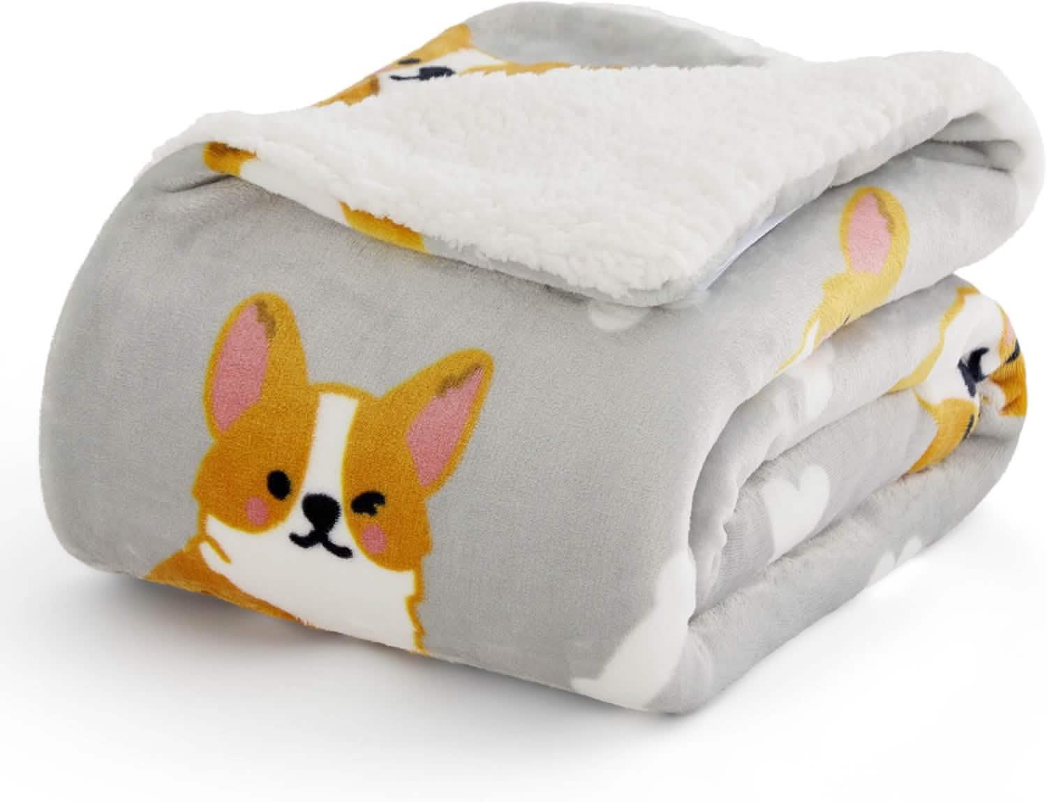 GentleSoft® Printed Throw Sherpa Blanket Print-corgi