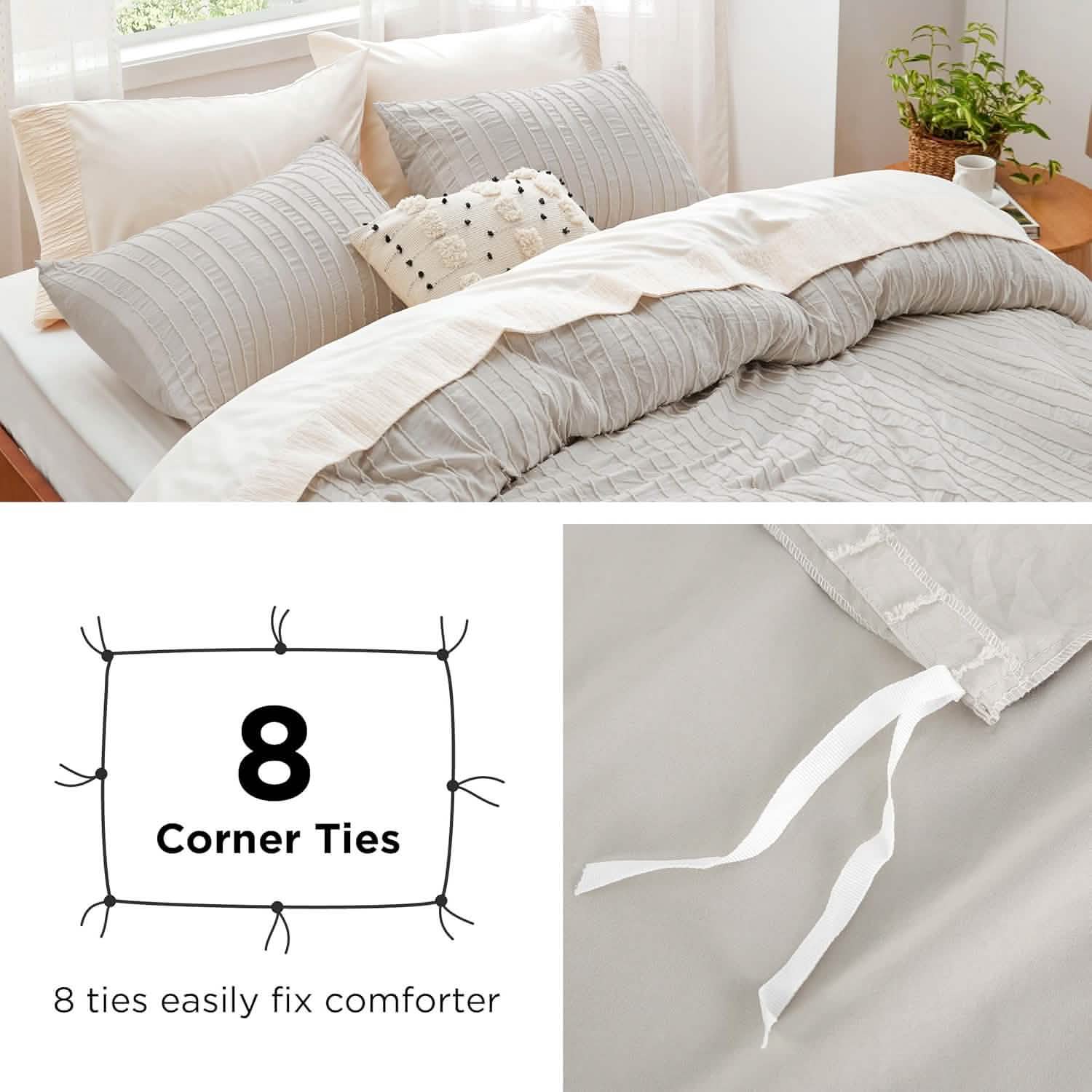 GentleSoft® Striped Tufted Embroidery Duvet Cover Set