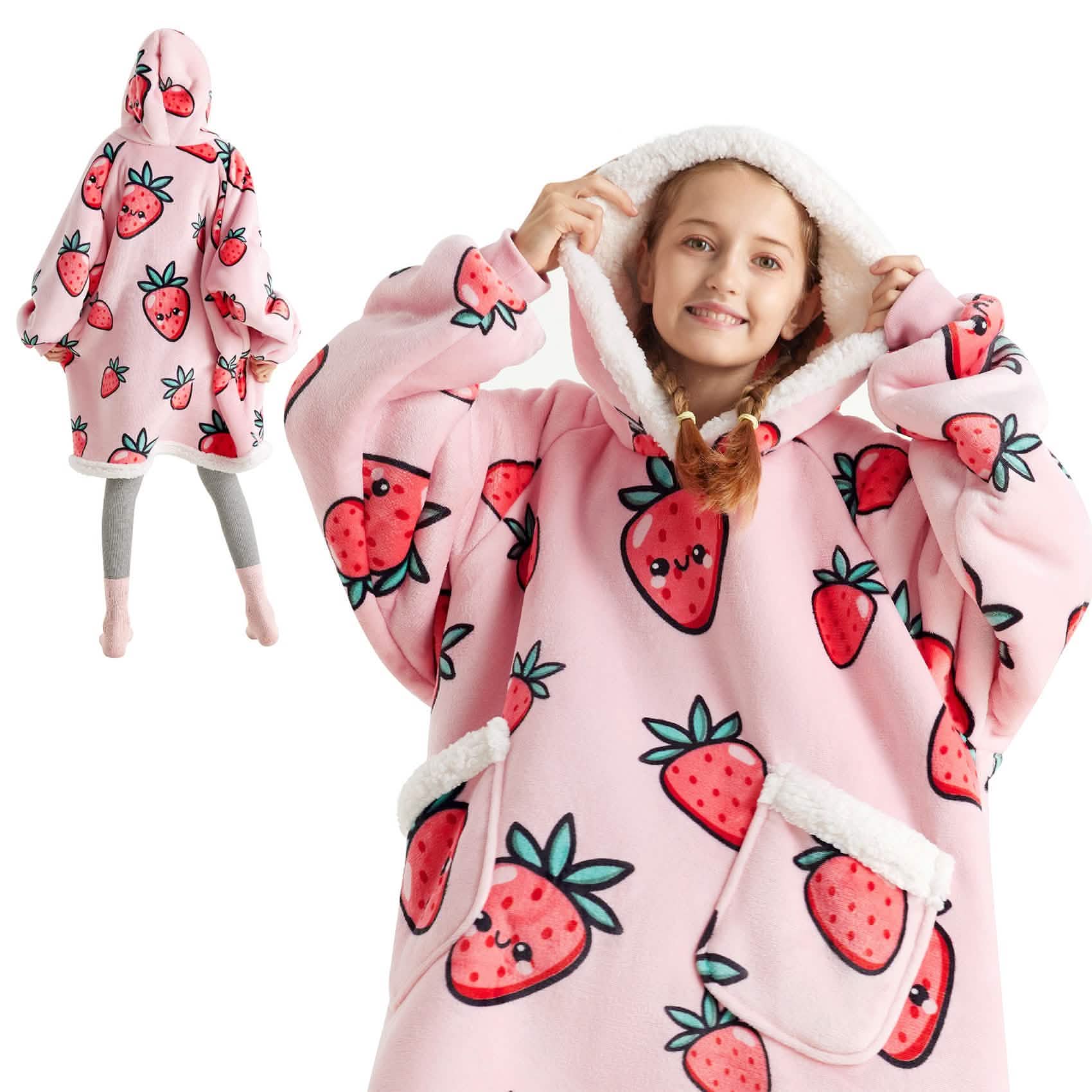 GentleSoft® Sherpa Fleece Printed Short Wearable Blanket Hoodie Crystal Rose
