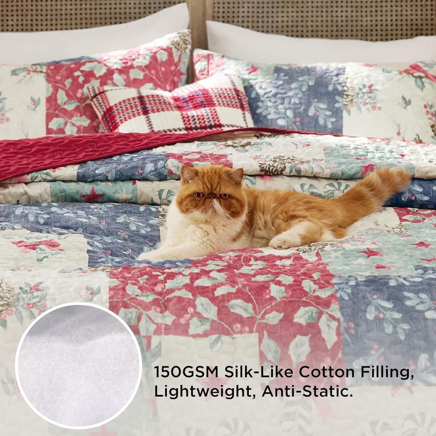 GentleSoft® Christmas Modern Patchwork Quilt Set Plant