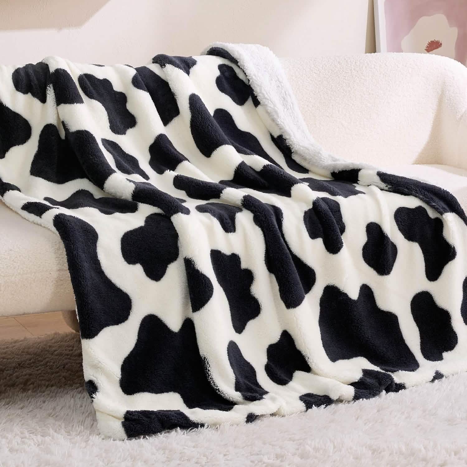 GentleSoft® Printed Throw Sherpa Blanket Print-cow