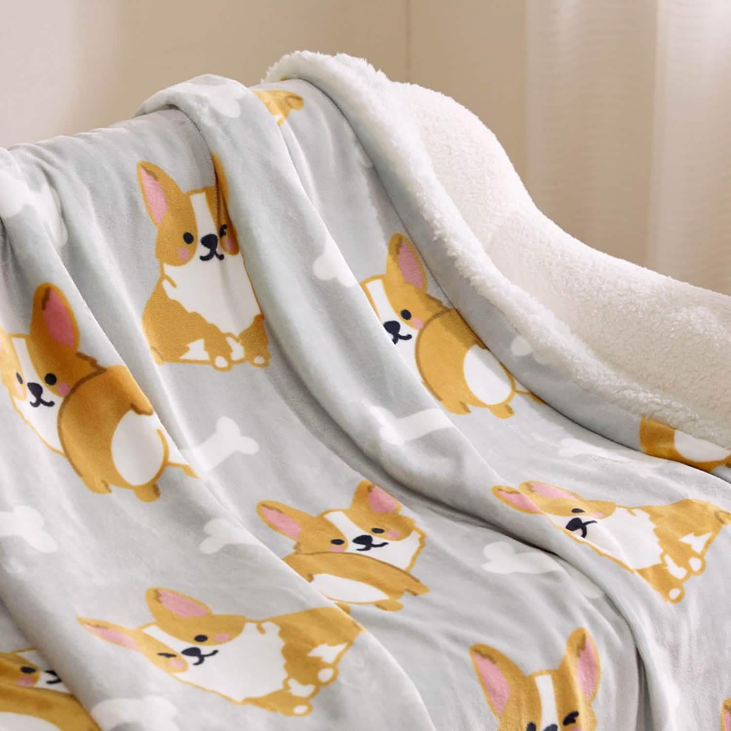 GentleSoft® Printed Throw Sherpa Blanket Print-corgi