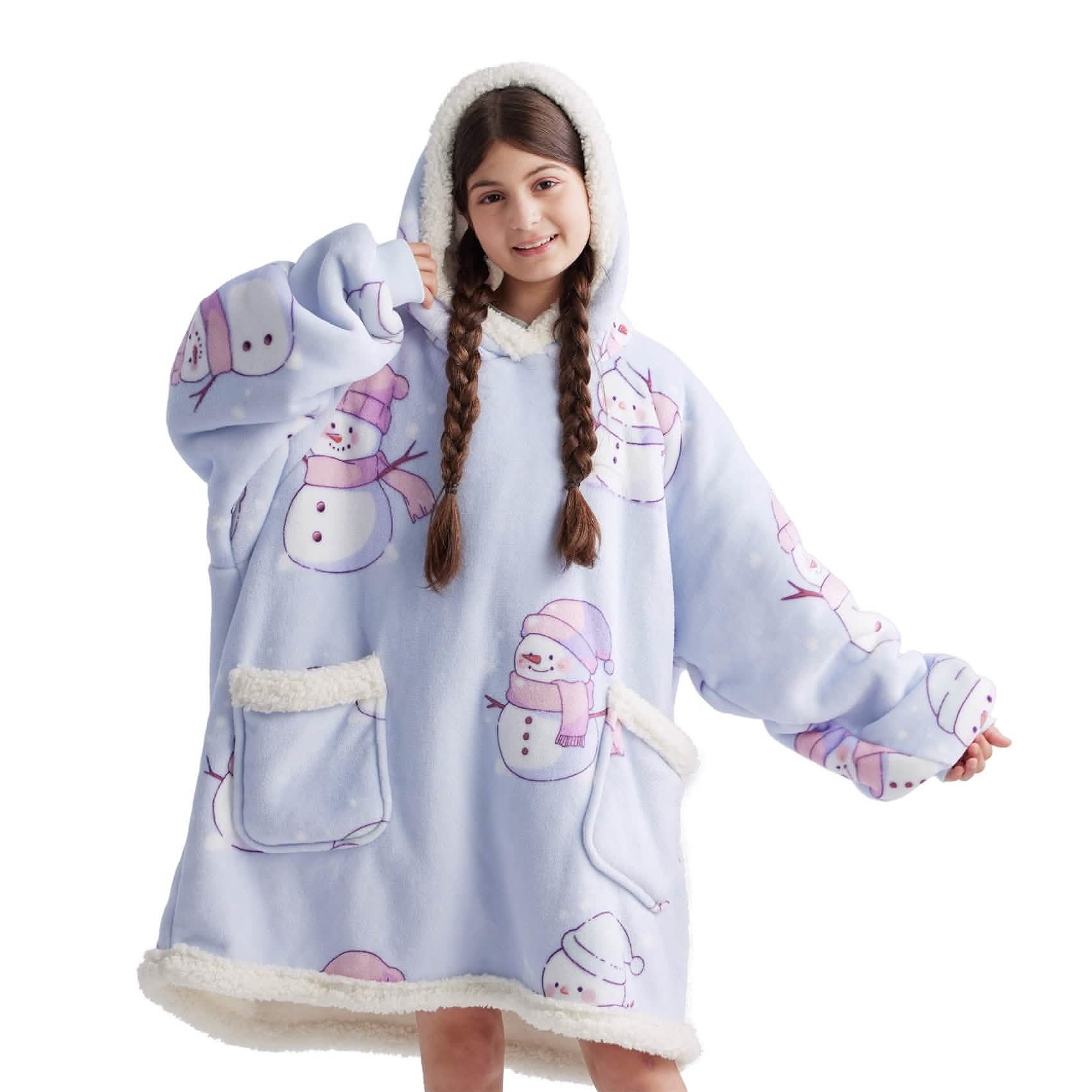 GentleSoft® Sherpa Fleece Printed Short Wearable Blanket Hoodie Purple
