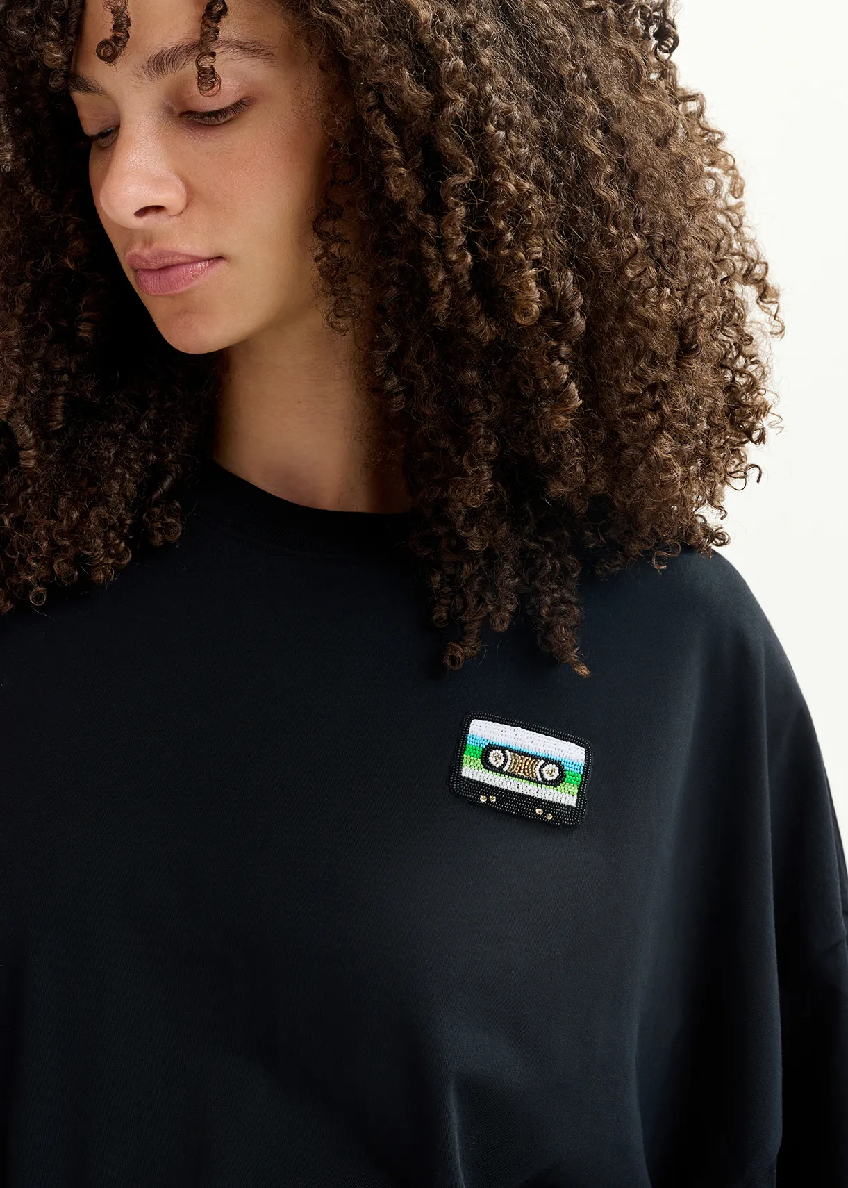 Black organic cotton cropped T-shirt with embroidery