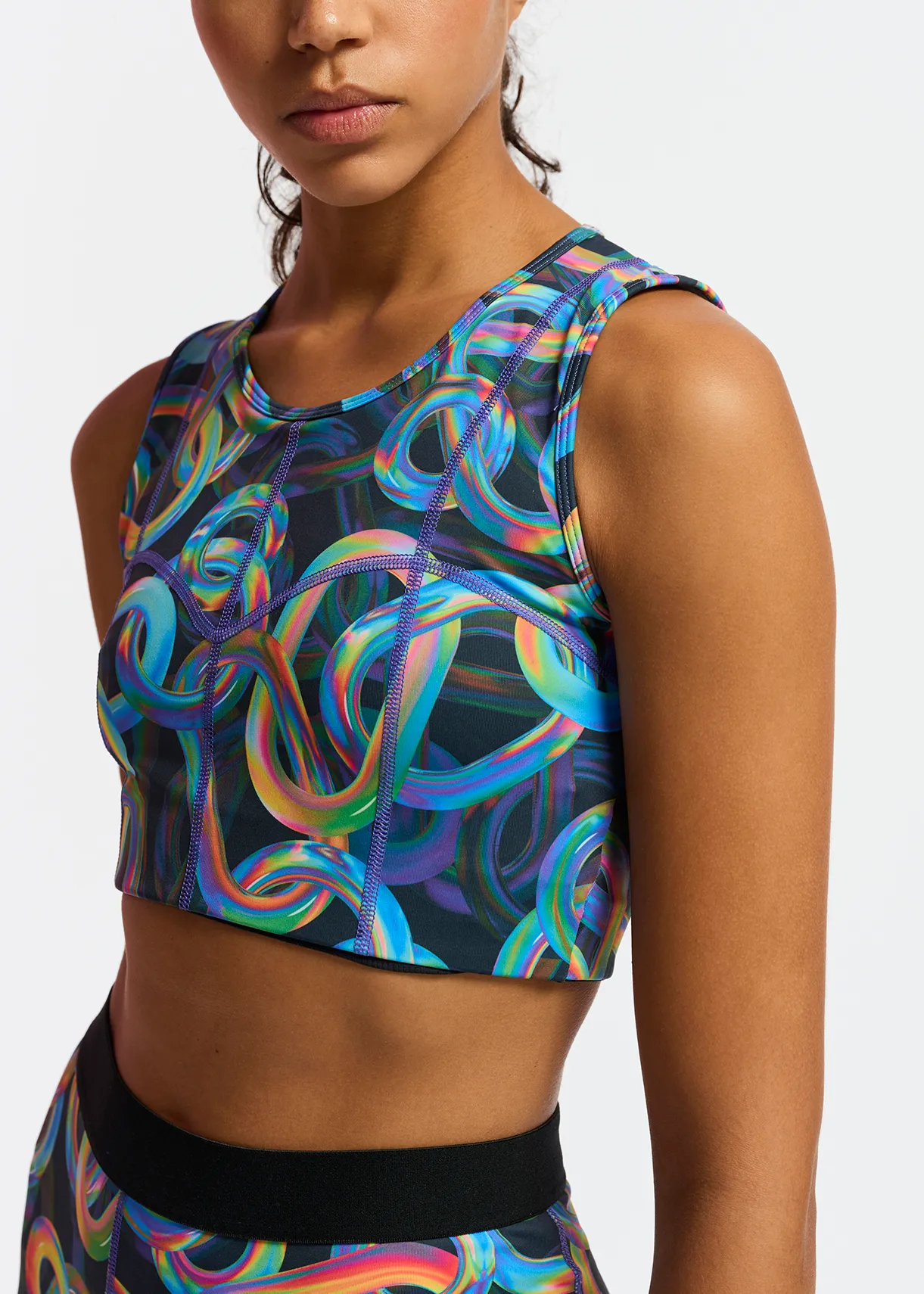 Black abstract printed sports bra - collaboration with UNRUN