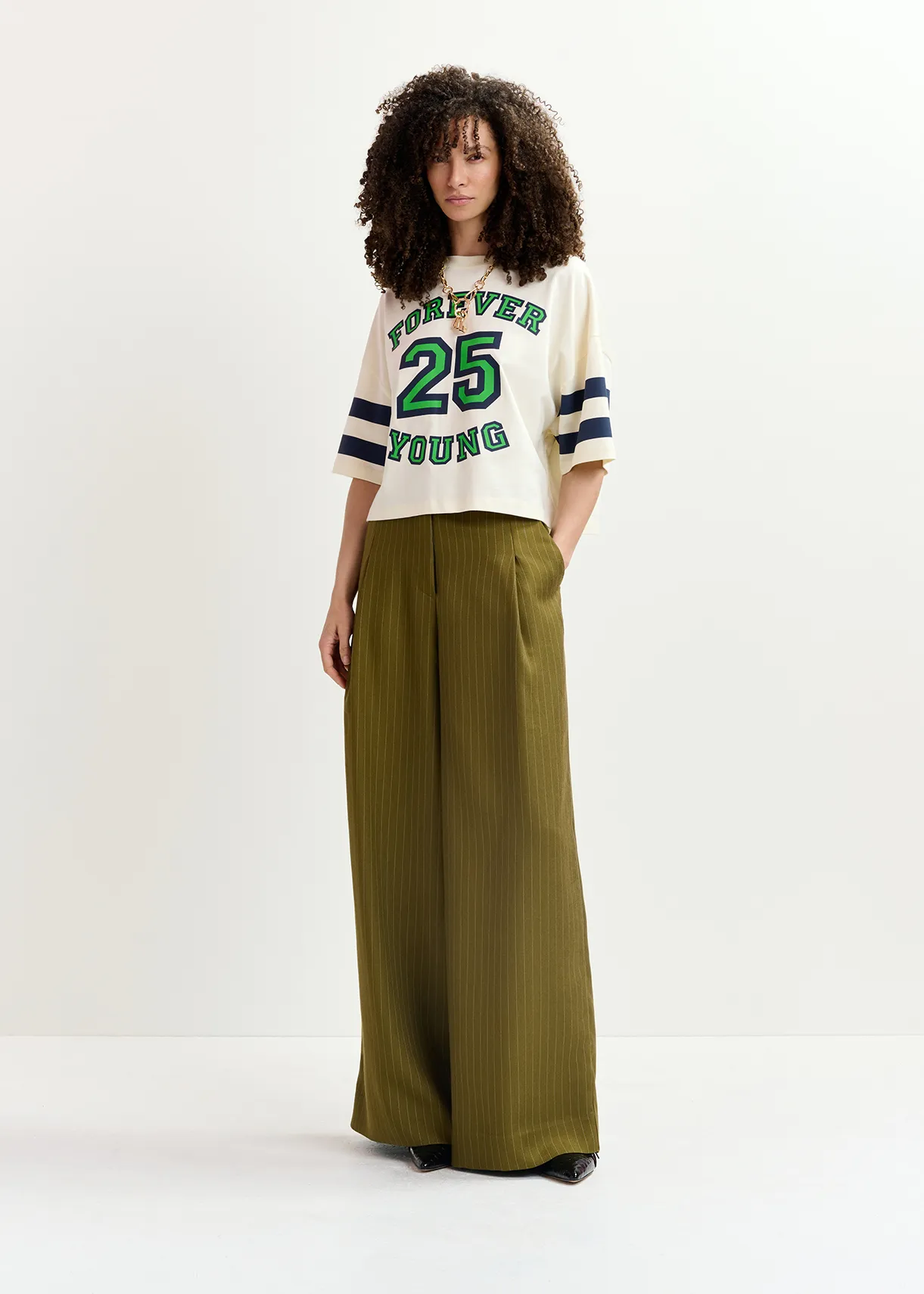 Ecru organic cotton cropped T-shirt with