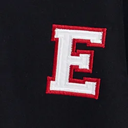 Black cotton hoodie with embroidered patches