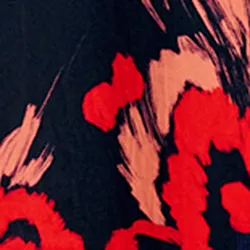 Navy blue satin wide-leg pants with floral print