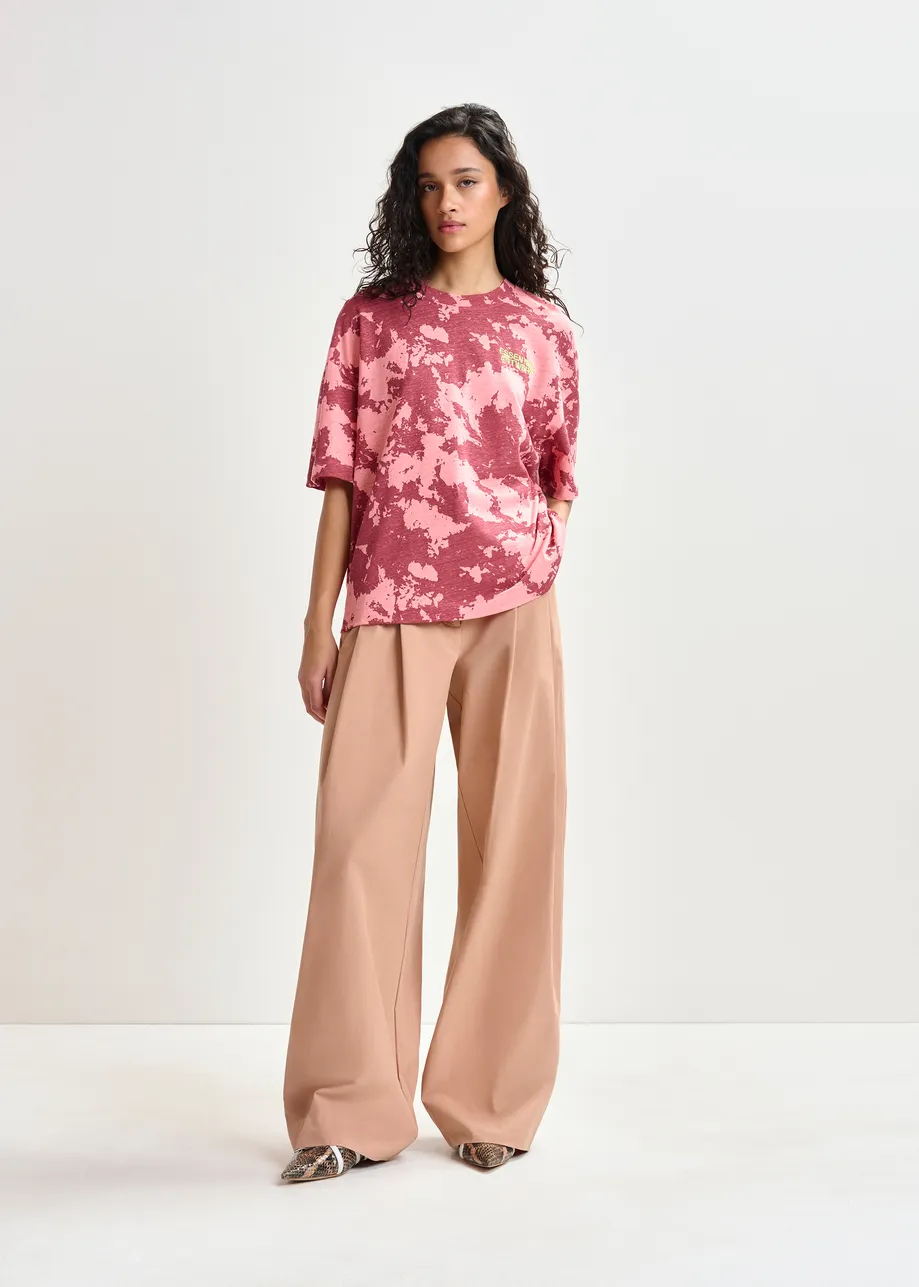 Lichtroze katoenen broek met brede pijp