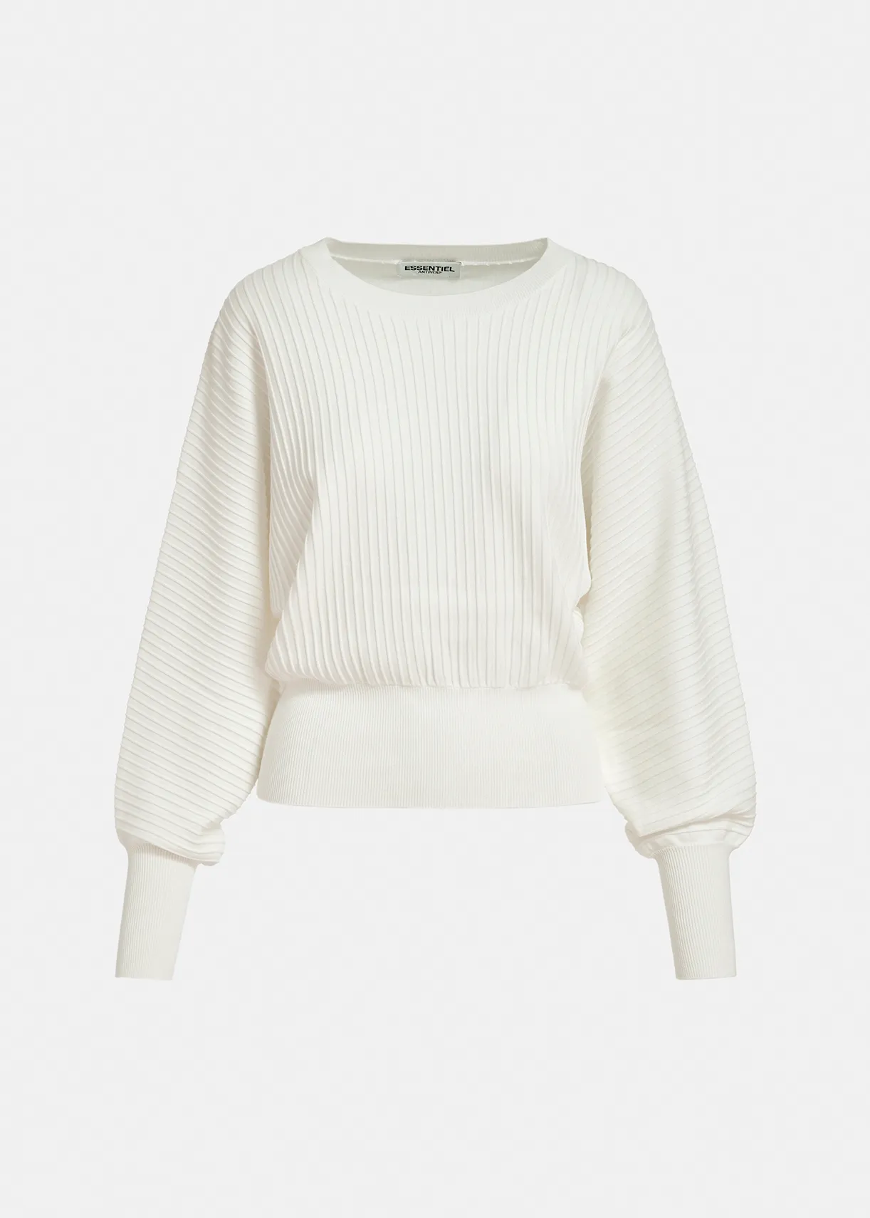 Off-white knitted sweater with fitted waist