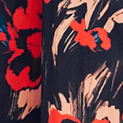 Black maxi-length silk dress with floral print