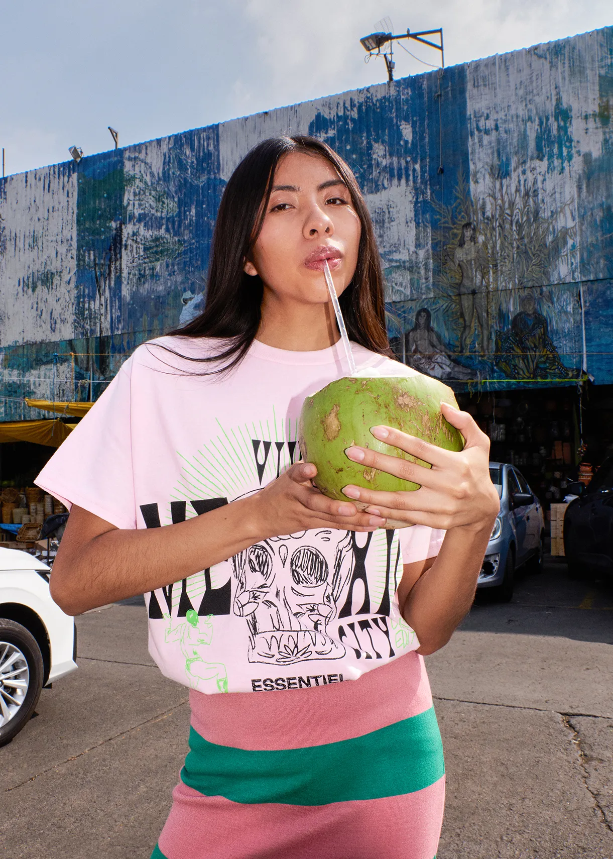 Light pink cotton T-shirt with text print - Online exclusive