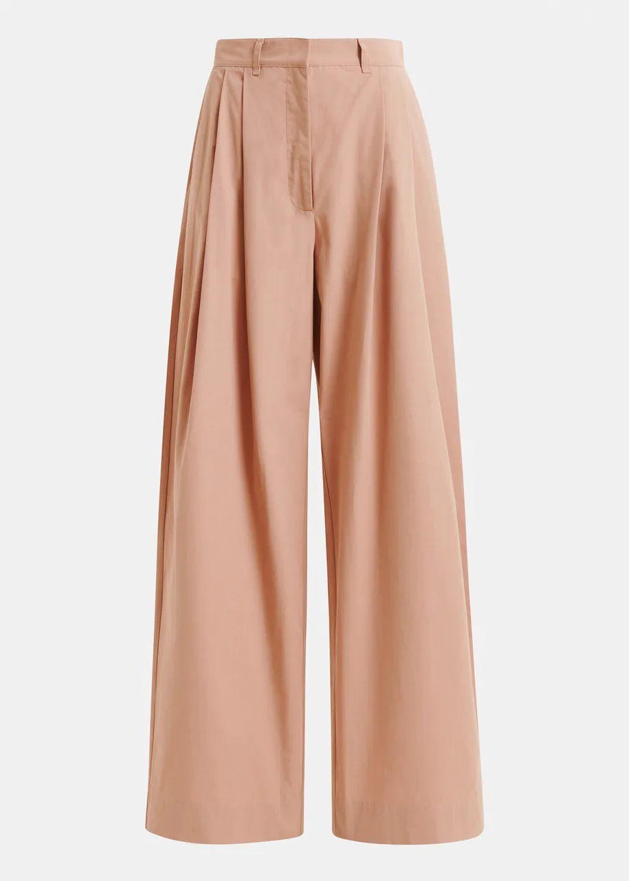 Lichtroze katoenen broek met brede pijp